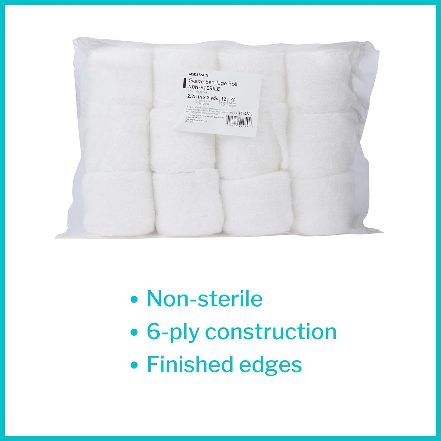 image:imageMcKesson Gauze Bandage Roll 6Ply Absorbent Wound Protection First Aid Wound Care 2 12 in x 3 yd 12 Count
