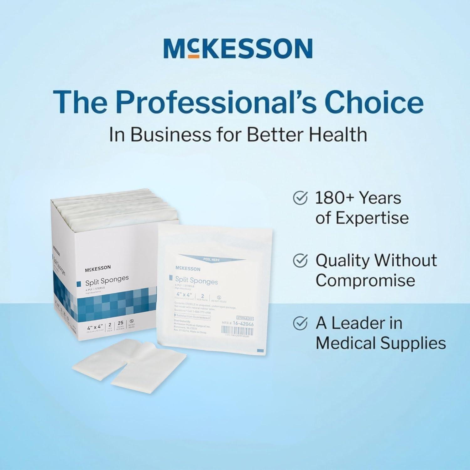 image:imageMcKesson High Absorbency Split Gauze Sponges 4x4 Inch 50 Sponges 25 Packs of 2 6Ply Sterile Tracheostomy amp Tube Dressings PreCut Slit for Drainage amp Catheters 2 per Pack4 X 4 Inch 50 ct