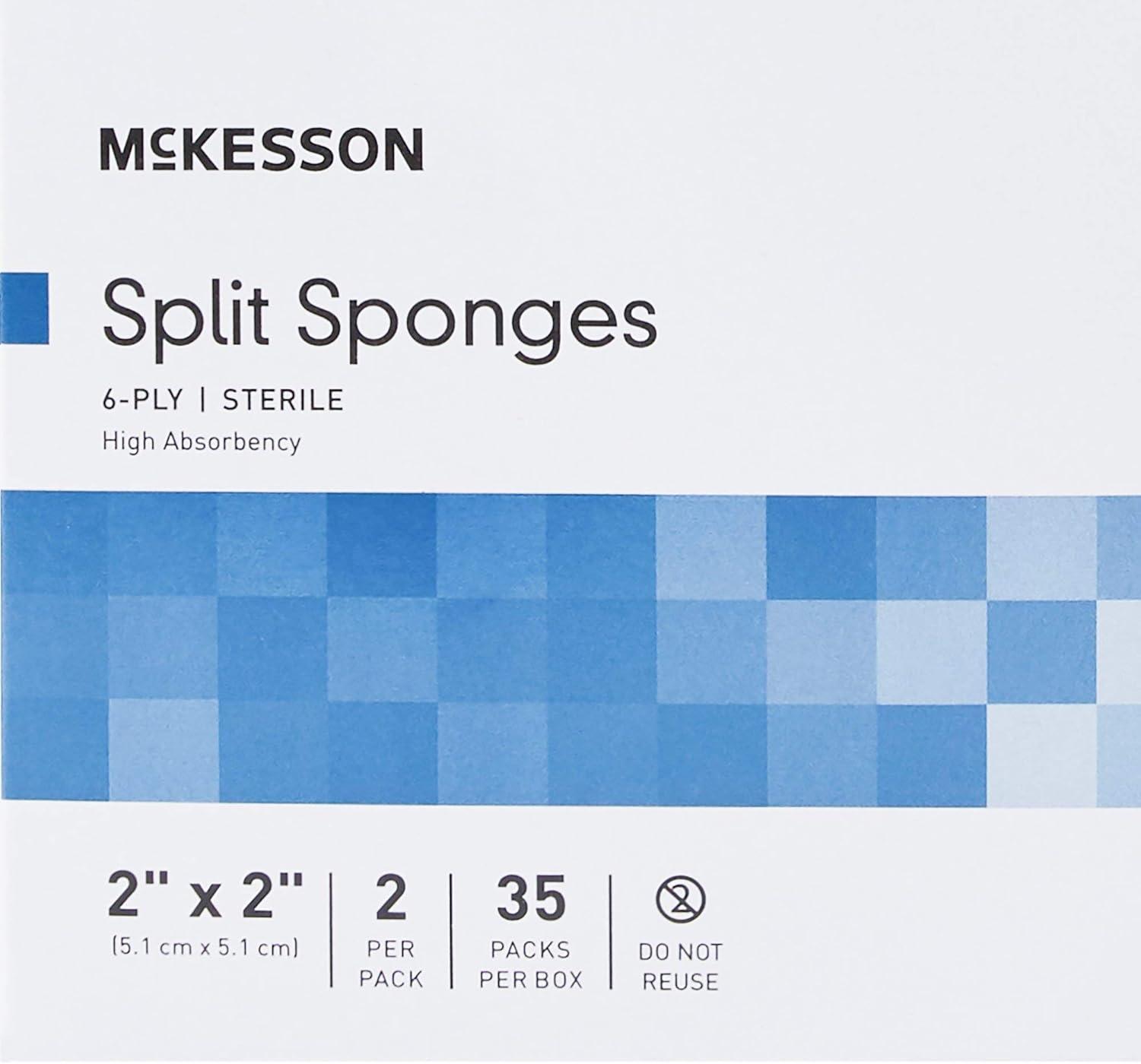 image:imageMcKesson High Absorbency Split Gauze Sponges 4x4 Inch 50 Sponges 25 Packs of 2 6Ply Sterile Tracheostomy amp Tube Dressings PreCut Slit for Drainage amp Catheters 2 per Pack2 X 2 Inch 1400 ct