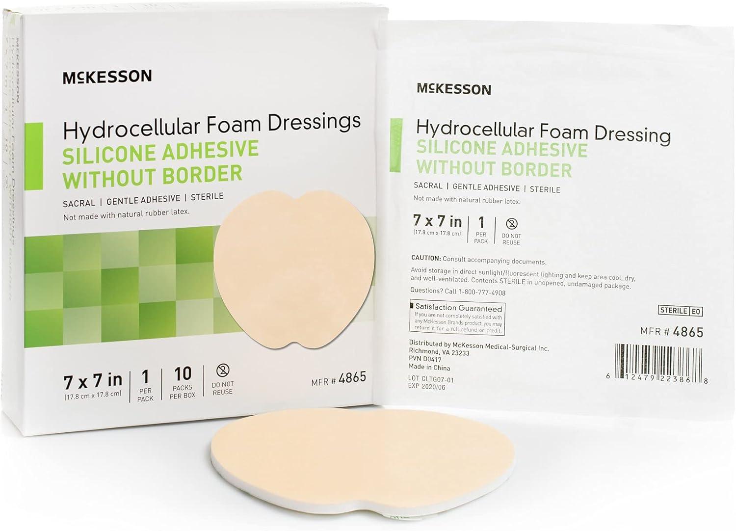 image:imageMcKesson Hydrocellular Foam Dressing Sterile Silicone Adhesive Without Border 7 in x 7 in 10 Count 1 Pack