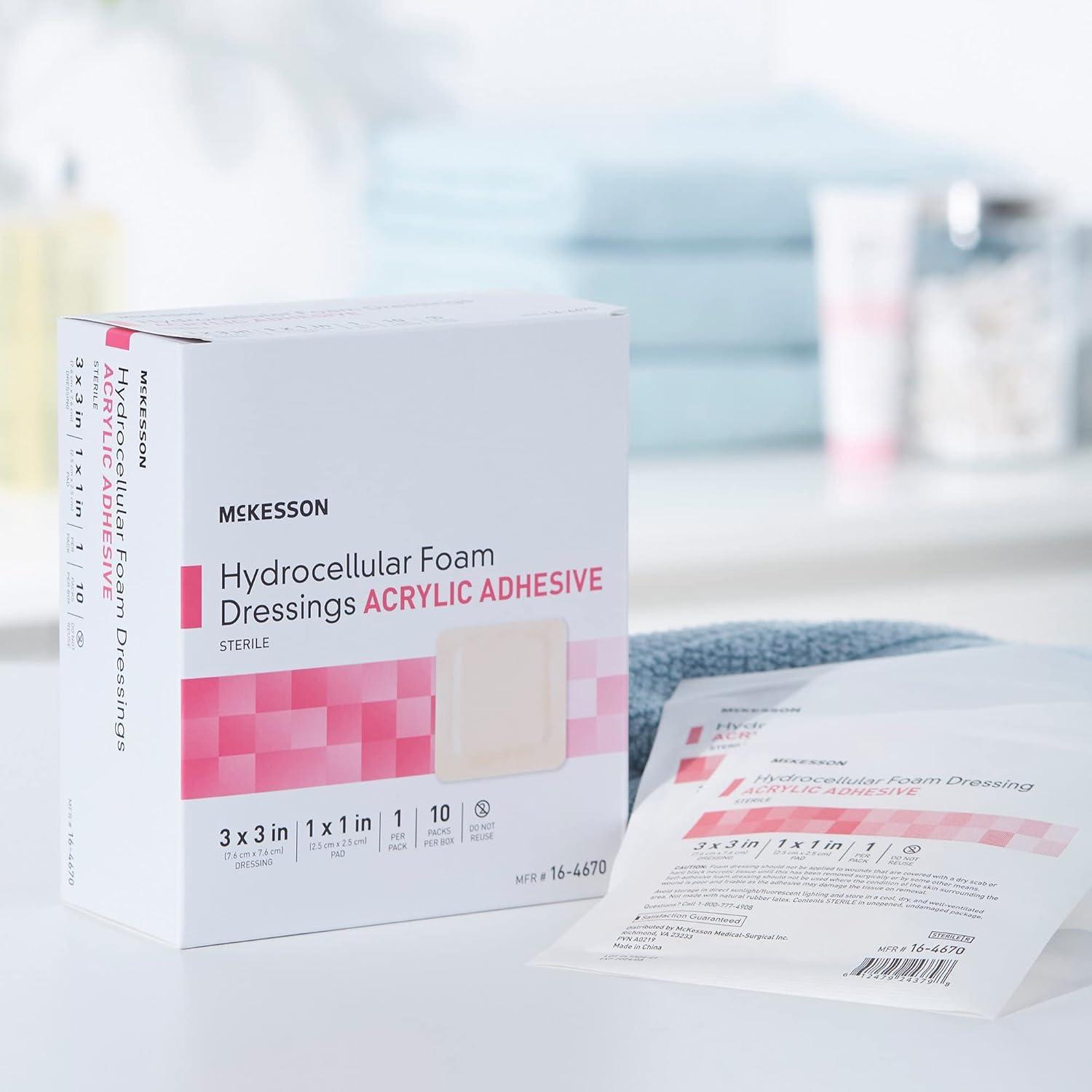image:imageMcKesson Hydrocellular Foam Dressing with Acrylic Adhesive Wound Care Bandage 3 x 3 in 10 Count 10 Packs 100 Total3 X 3 Inch 100 Count