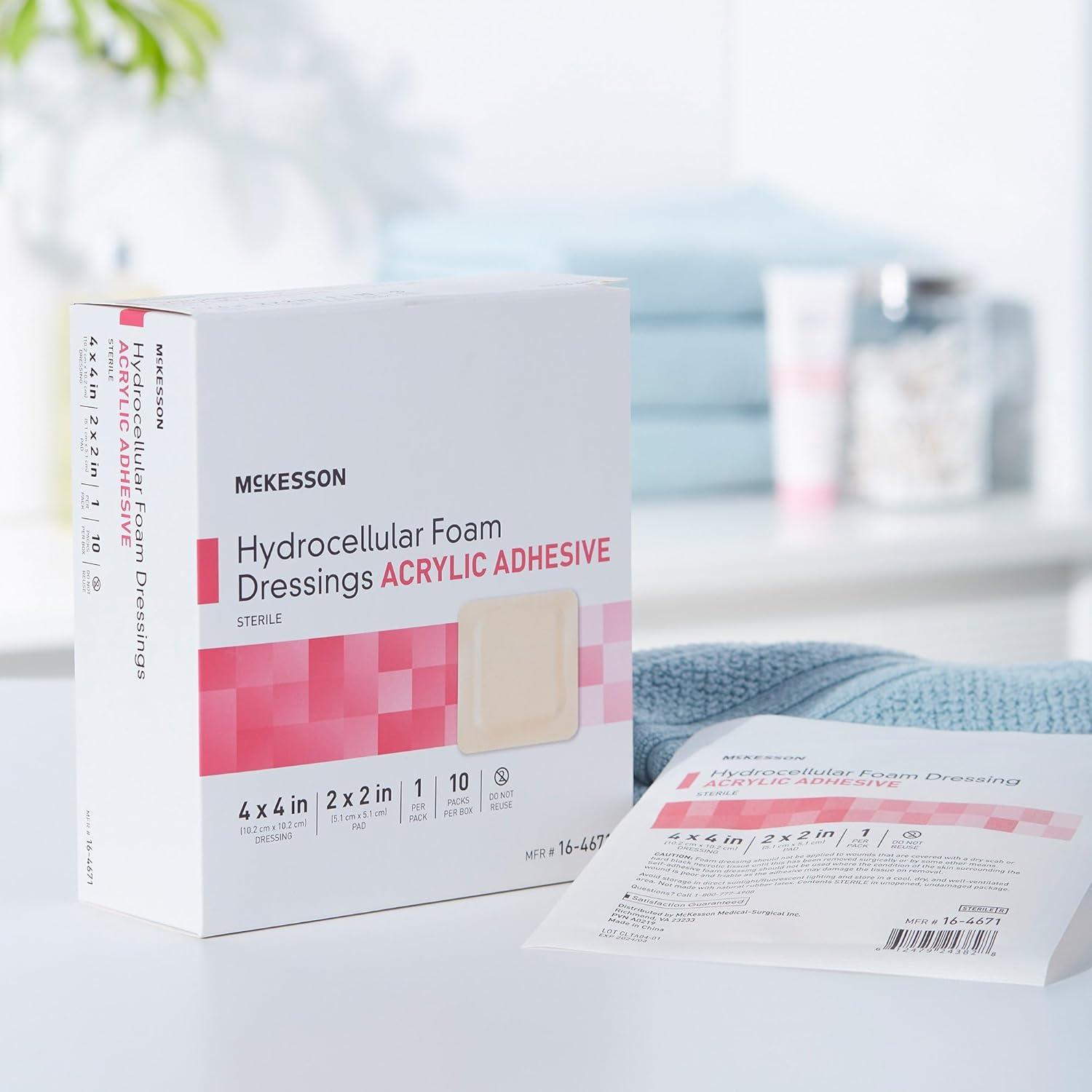 image:imageMcKesson Hydrocellular Foam Dressing with Acrylic Adhesive Wound Care Bandage 3 x 3 in 10 Count 10 Packs 100 Total4 X 4 Inch 10 ct
