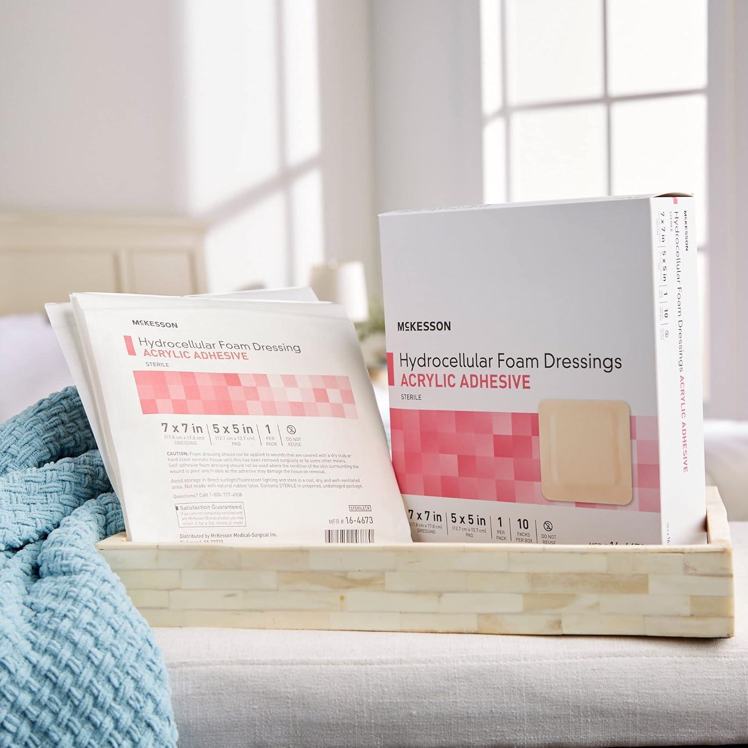 image:imageMcKesson Hydrocellular Foam Dressing with Acrylic Adhesive Wound Care Bandage 3 x 3 in 10 Count 10 Packs 100 Total7 X 7 Inch 10 ct