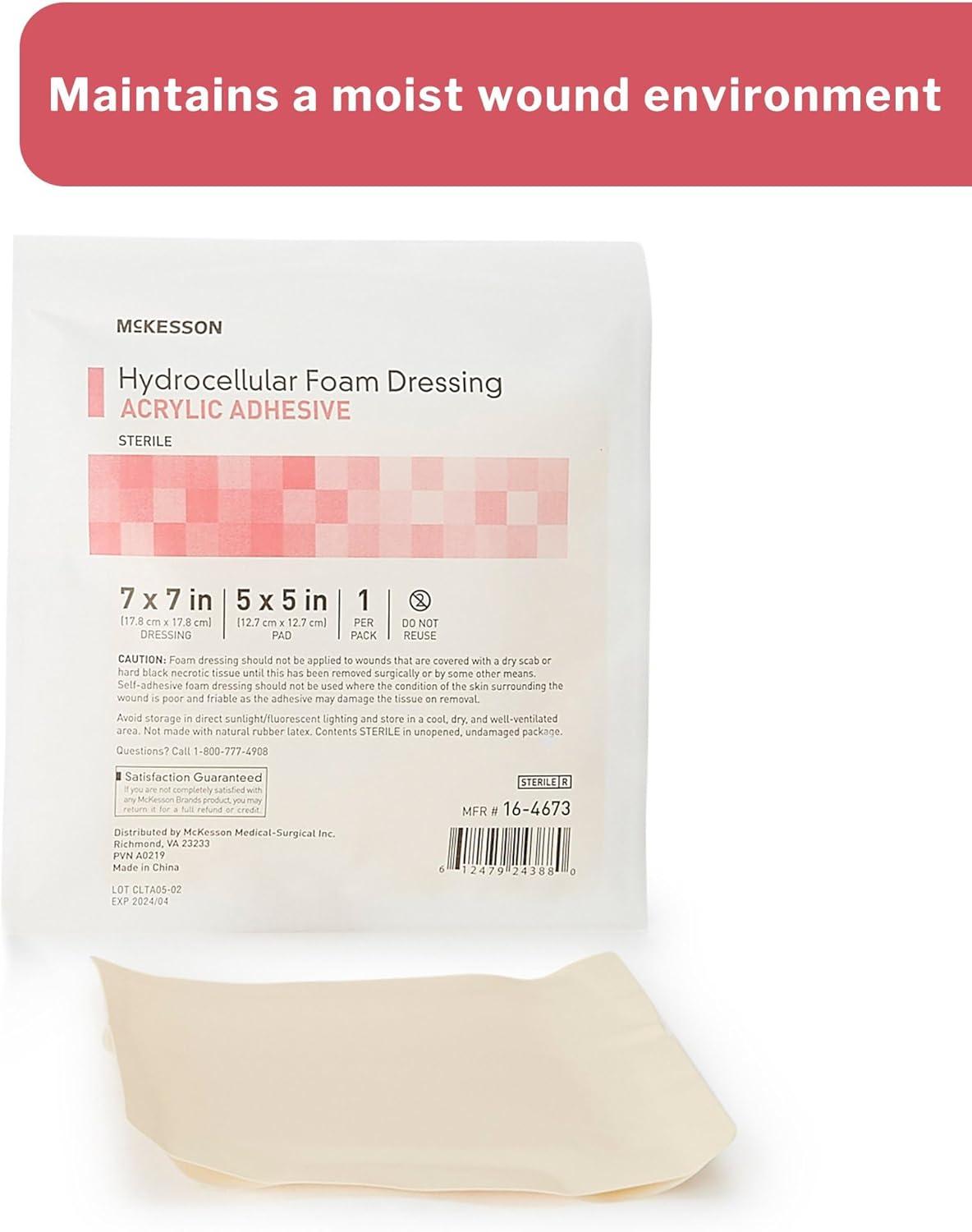 image:imageMcKesson Hydrocellular Foam Dressing with Acrylic Adhesive Wound Care Bandage 3 x 3 in 10 Count 10 Packs 100 Total7 X 7 Inch 10 ct