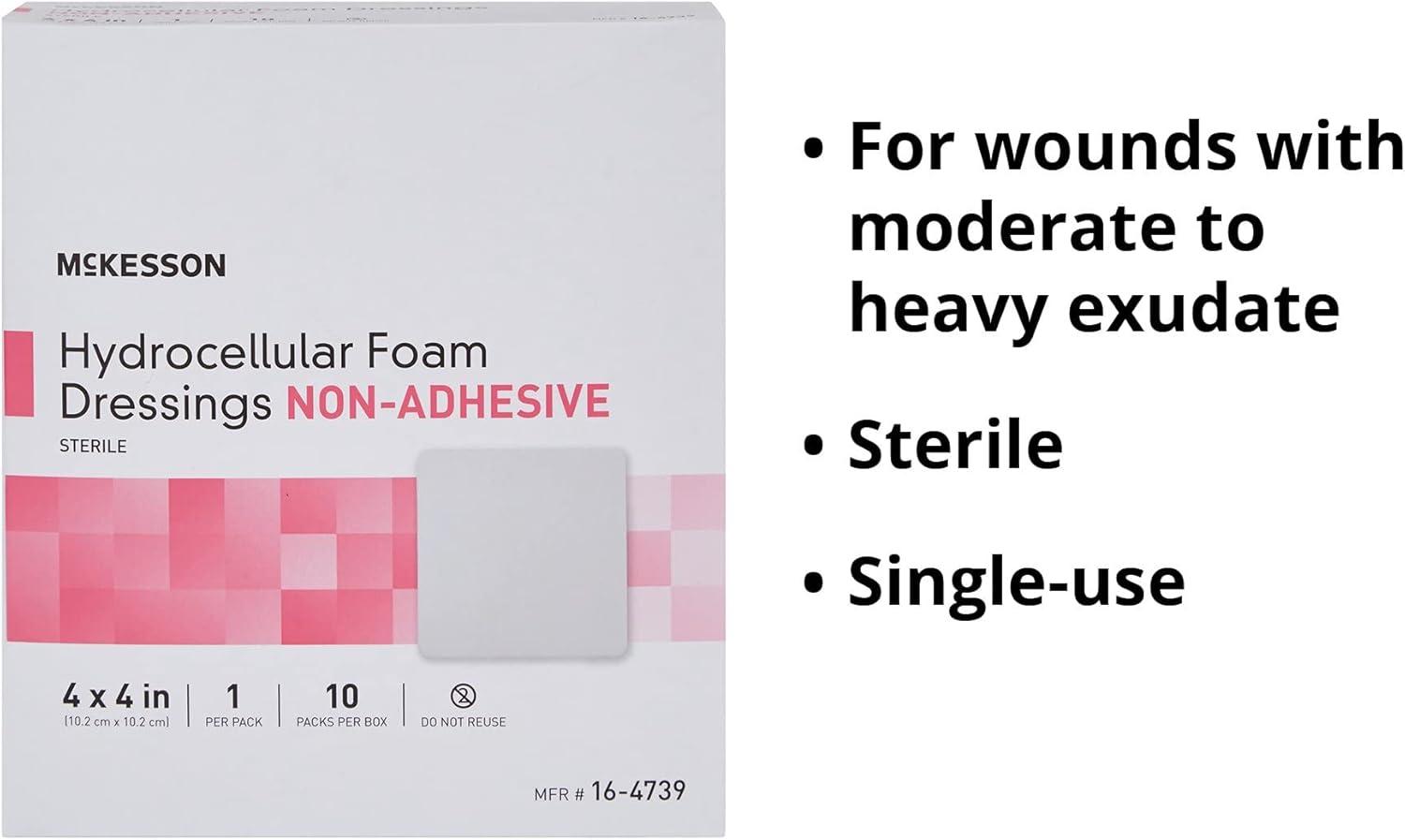 image:imageMcKesson Hydrocellular Foam Dressings Sterile NonAdhesive Pad 4 in x 4 in 10 Count 10 Packs 100 Total10 Count Pack of 1