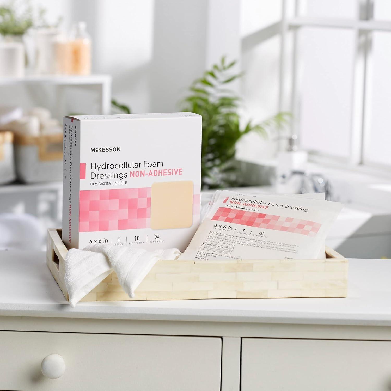 image:imageMcKesson Hydrocellular Foam Dressings Sterile NonAdhesive Without Border 6 in x 6 in 10 Count 10 Packs 100 Total