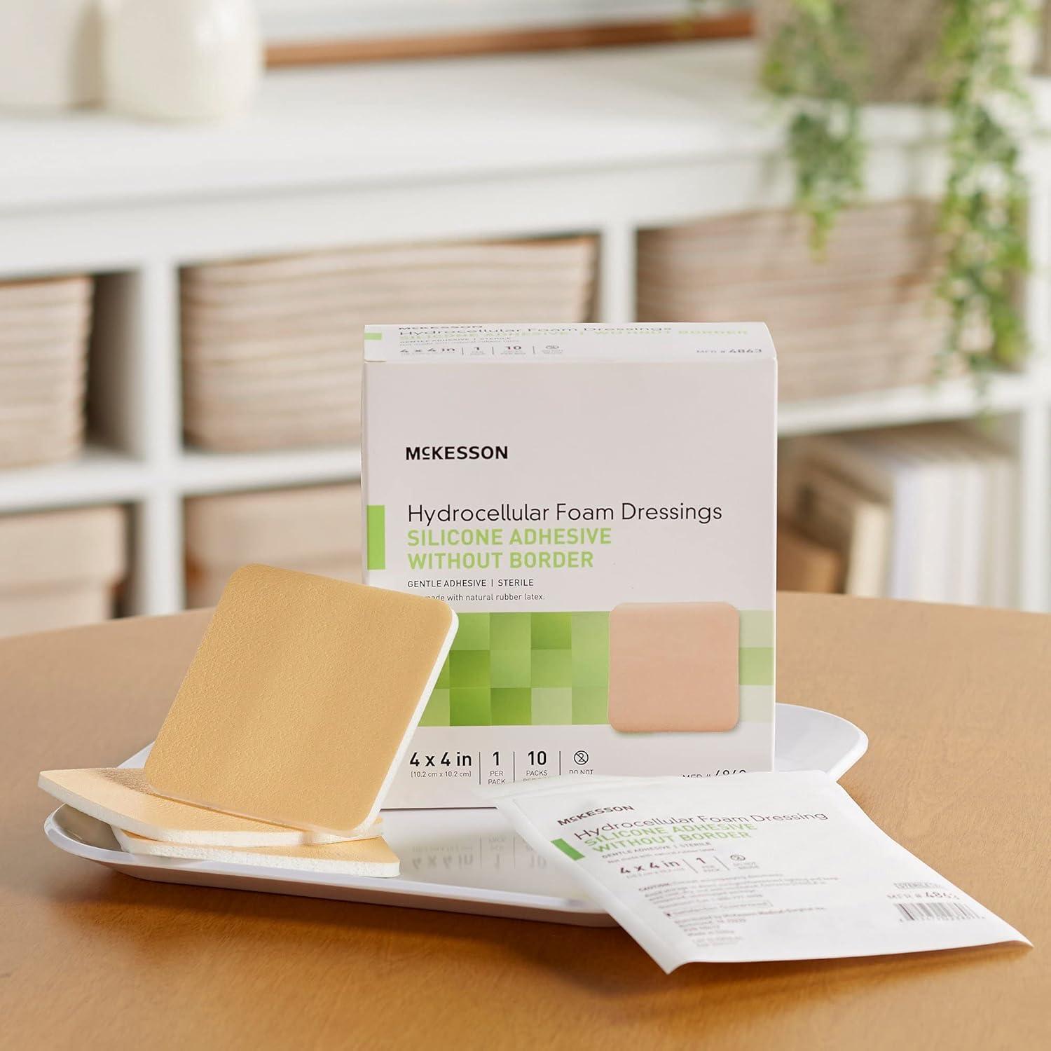 image:imageMcKesson Hydrocellular Foam Dressings Sterile Silicone Adhesive Without Border 4 in x 4 in 10 Count 1 Pack4 in x 4 in 10 Count