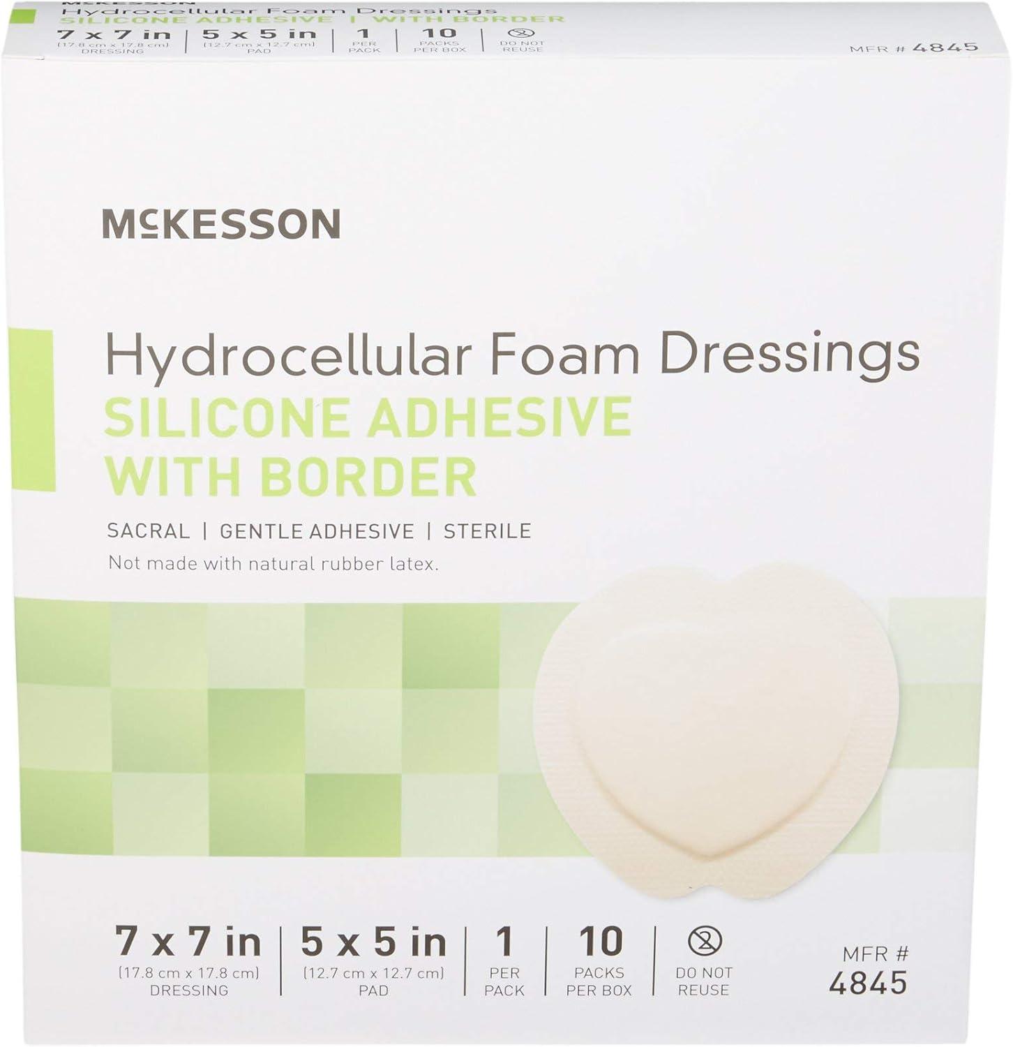 image:imageMcKesson Hydrocellular Foam Dressings Sterile Silicone Adhesive with Border Dimension 7 in x 7 in Pad 5 in x 5 in 10 Count 1 Pack10 Count