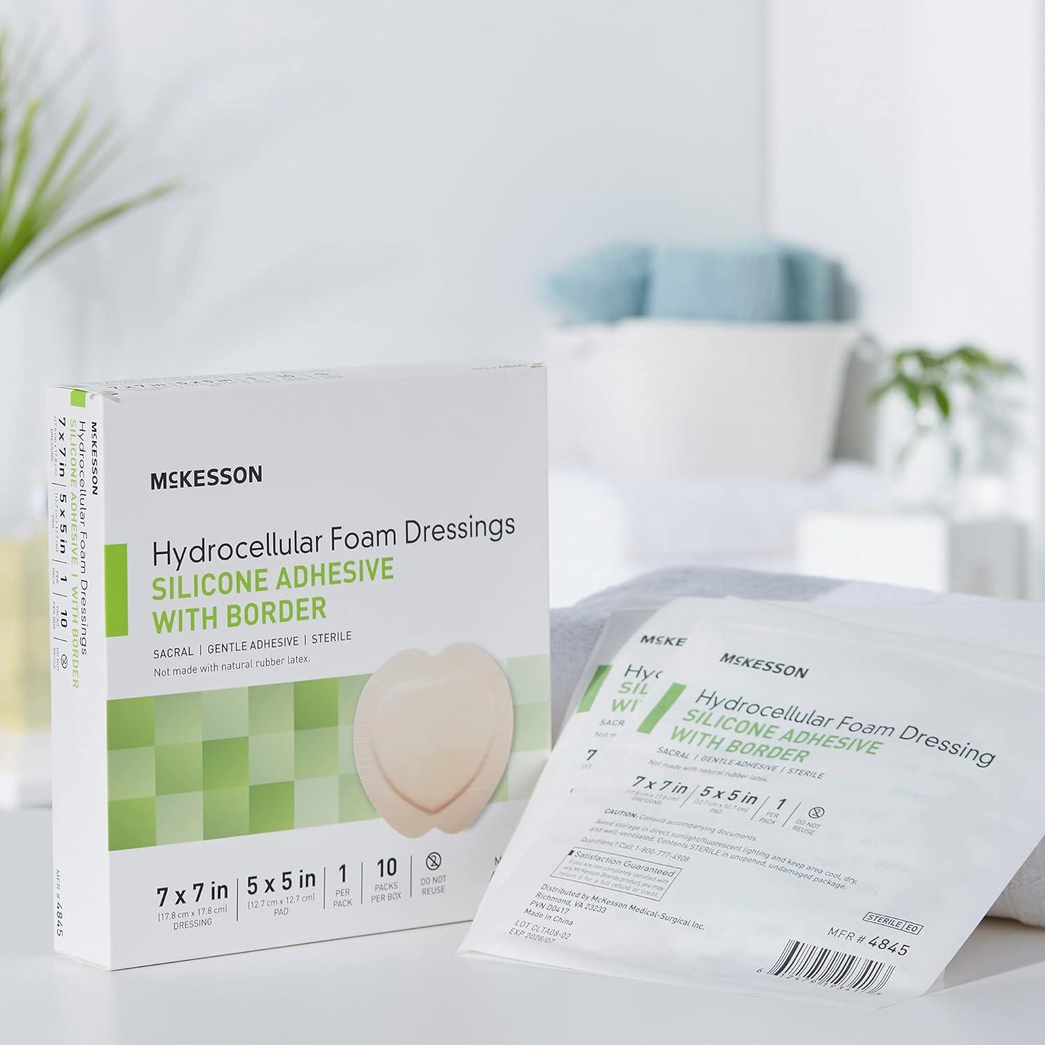 image:imageMcKesson Hydrocellular Foam Dressings Sterile Silicone Adhesive with Border Dimension 7 in x 7 in Pad 5 in x 5 in 10 Count 1 Pack10 Count