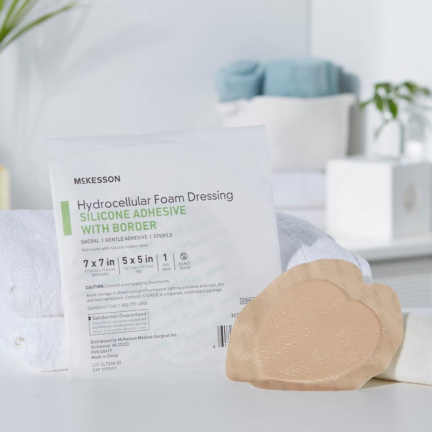 image:imageMcKesson Hydrocellular Foam Dressings Sterile Silicone Adhesive with Border Dimension 7 in x 7 in Pad 5 in x 5 in 10 Count 1 Pack7 X 7 Inch 200 ct