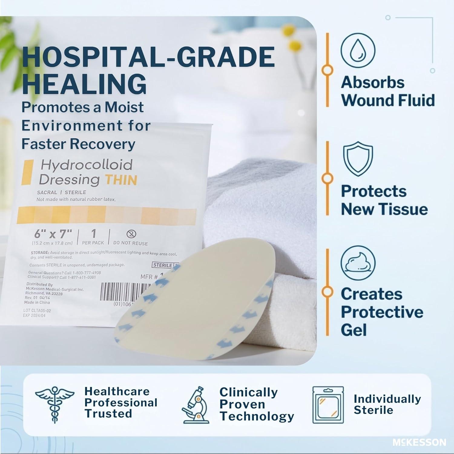 image:imageMcKesson Hydrocolloid Dressing Sacral Thin 10 Dressings SelfAdhesive Sterile Bandage Waterproof Patch for Bed Sore Mild Burn Blister Acne Care 6 in x 7 in6 x 7 Inch