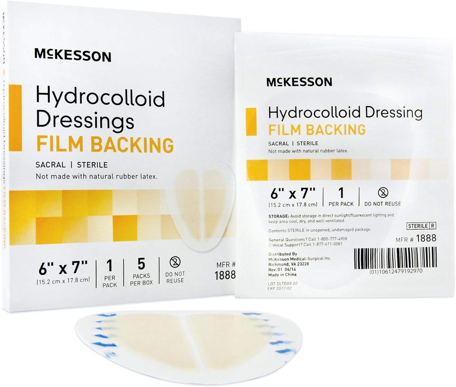 image:imageMcKesson Hydrocolloid Dressing Sterile Sacral Film Backing 5 Dressings SelfAdhesive Sterile Bandage Waterproof Patch for Bed Sore Mild Burn Blister Acne Care 6 in x 7 in6 x 7 Inch
