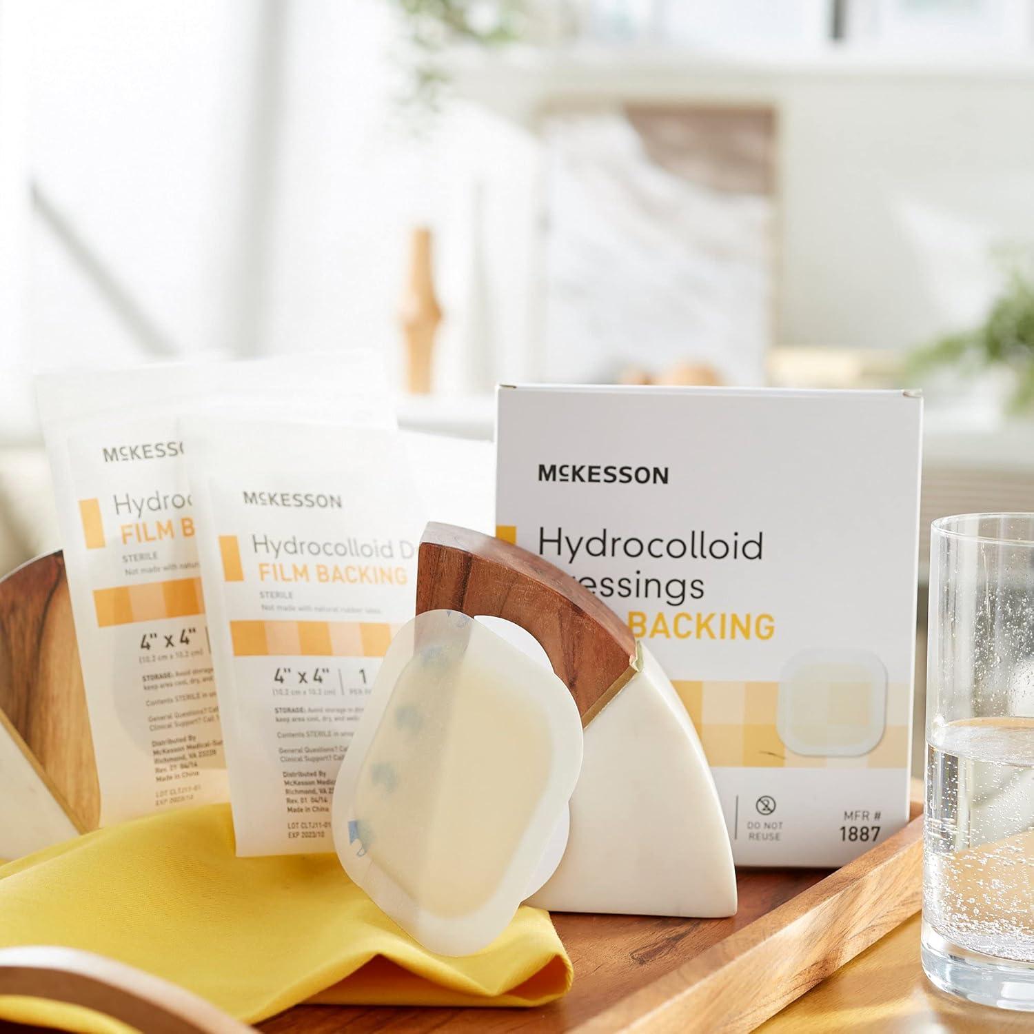 image:imageMcKesson Hydrocolloid Dressing Sterile Sacral Film Backing 5 Dressings SelfAdhesive Sterile Bandage Waterproof Patch for Bed Sore Mild Burn Blister Acne Care 6 in x 7 in4 x 4 Inch