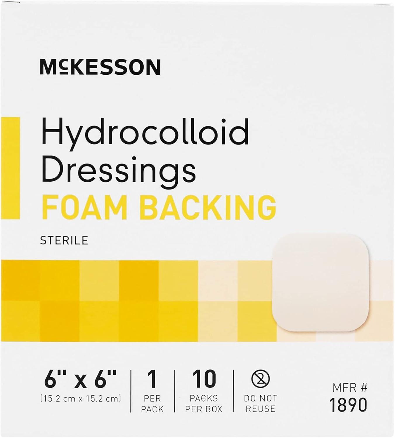 image:imageMcKesson Hydrocolloid Dressings with Foam Backing Sterile 10 Boxes 100 Dressings Total SelfAdhesive Sterile Bandage Waterproof Patch for Bed Sore Mild Burn Blister Acne Care 4 in x 4 in6 x 6 Inch