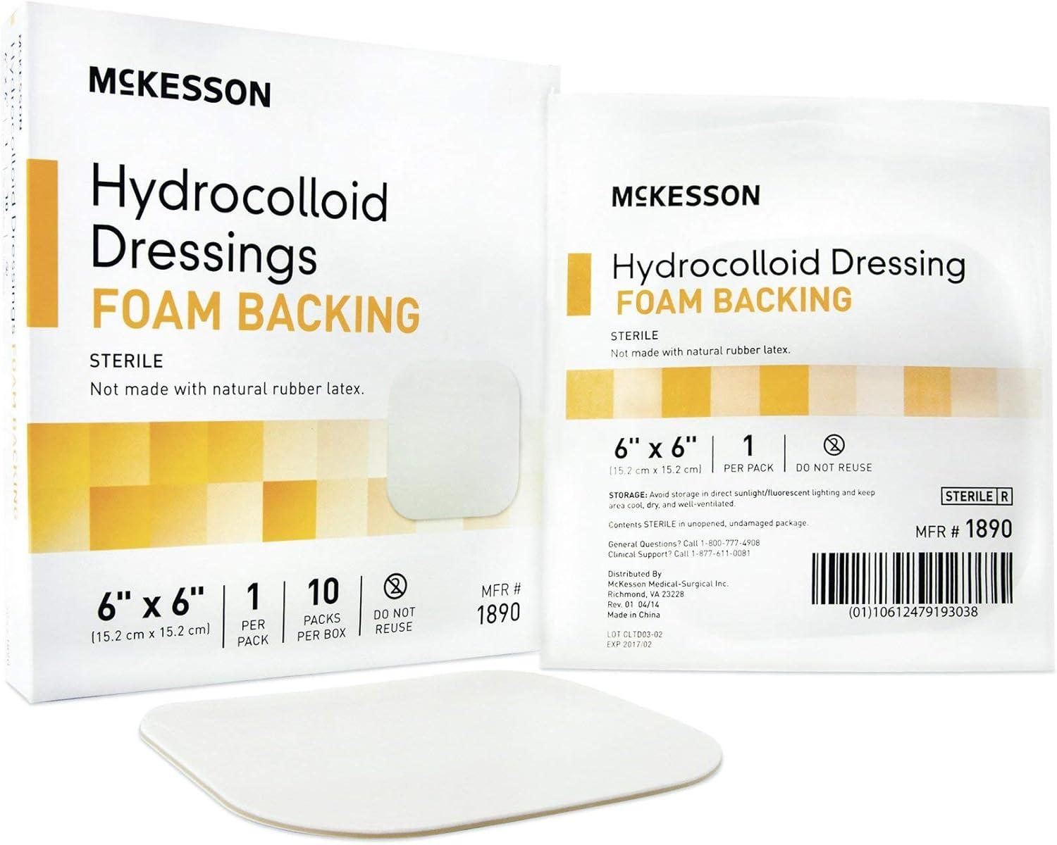 image:imageMcKesson Hydrocolloid Dressings with Foam Backing Sterile 10 Boxes 100 Dressings Total SelfAdhesive Sterile Bandage Waterproof Patch for Bed Sore Mild Burn Blister Acne Care 4 in x 4 in6 x 6 Inch