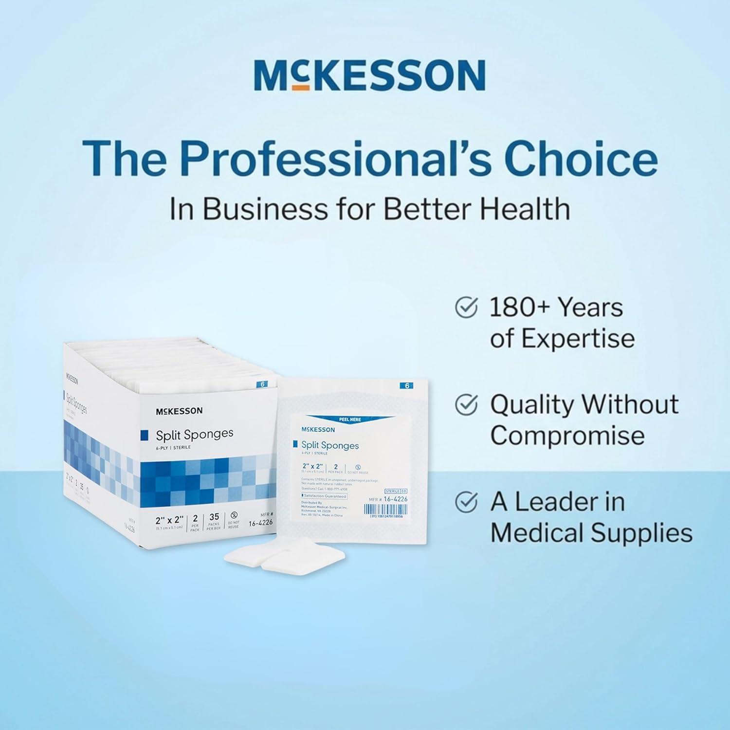 image:imageMcKesson IV Gauze Pads 2x2 Inch Sterile Split Sponges 1400 Sponges 20 Box Bulk LowLint Dressing for IV Sites Injection Ports amp Small Catheters 2 per Pack2x2 Inch