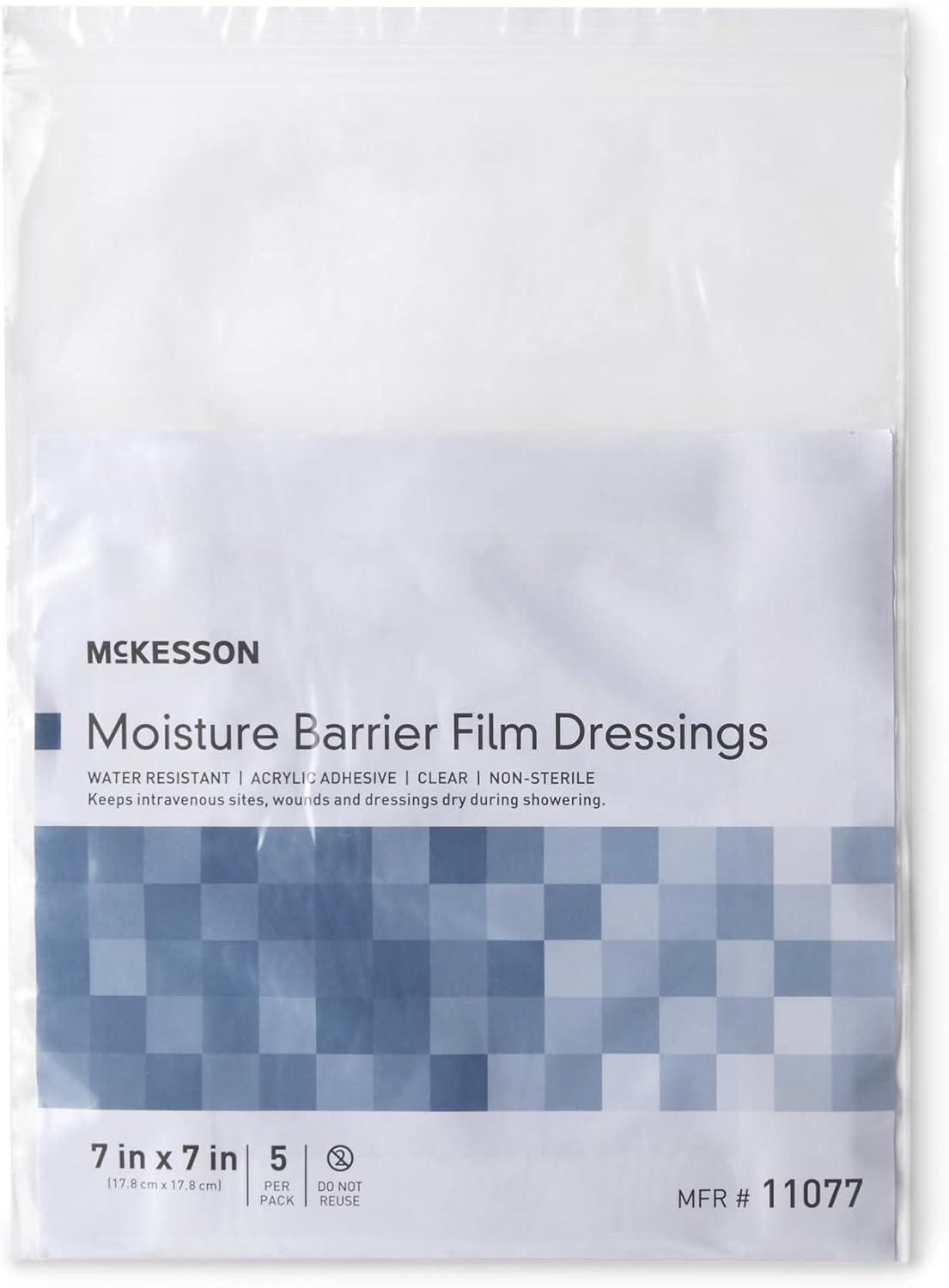 image:imageMcKesson IV Site Barrier Protector Clear 7 in x 7 in 5 Count WaterResistant Adhesive Film SingleUse Shower Cover for Dressings Catheters PICC Lines Stomas Dialysis Incision Protection
