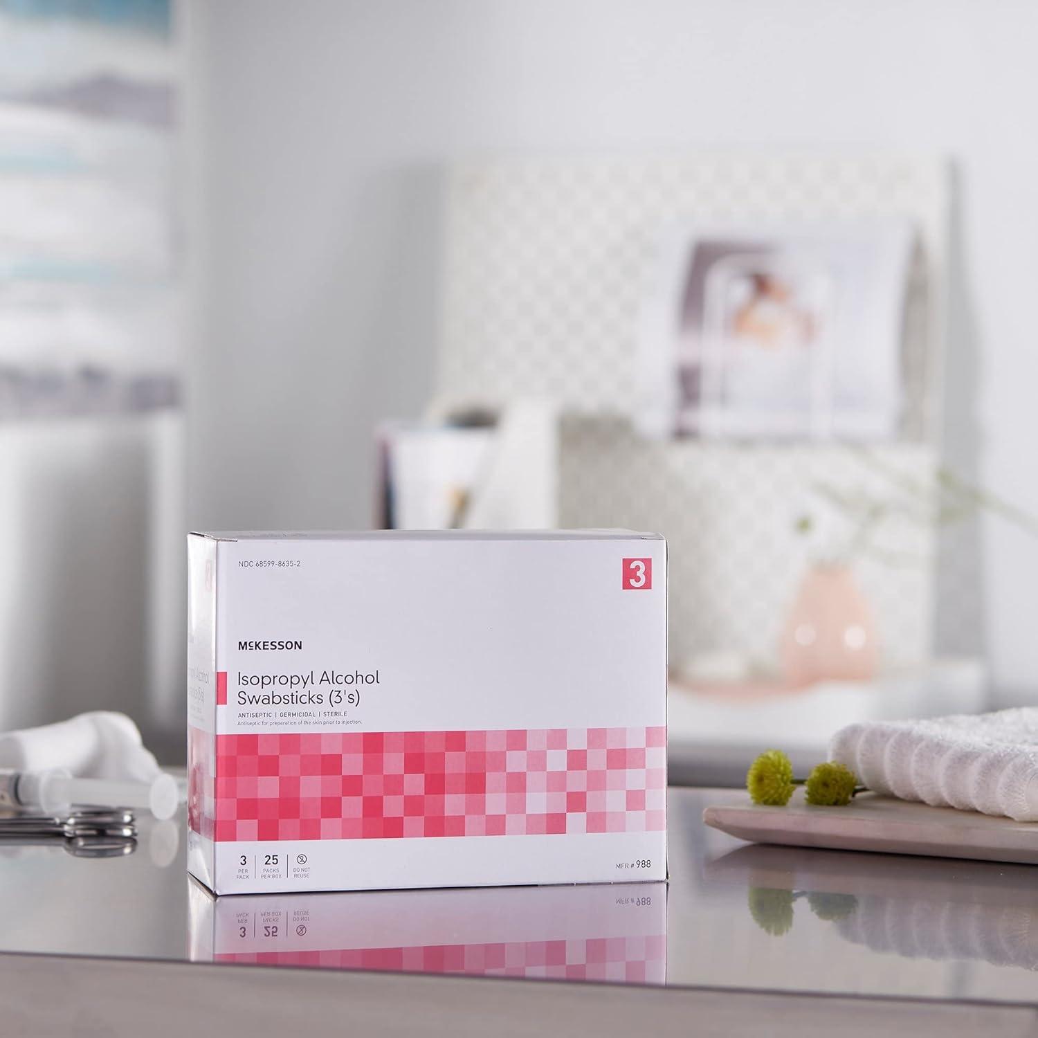 image:imageMcKesson Isopropyl Alcohol Swabsticks 75 Swabs Sterile Individual Wrapped 3 Per Packs 25 Packs
