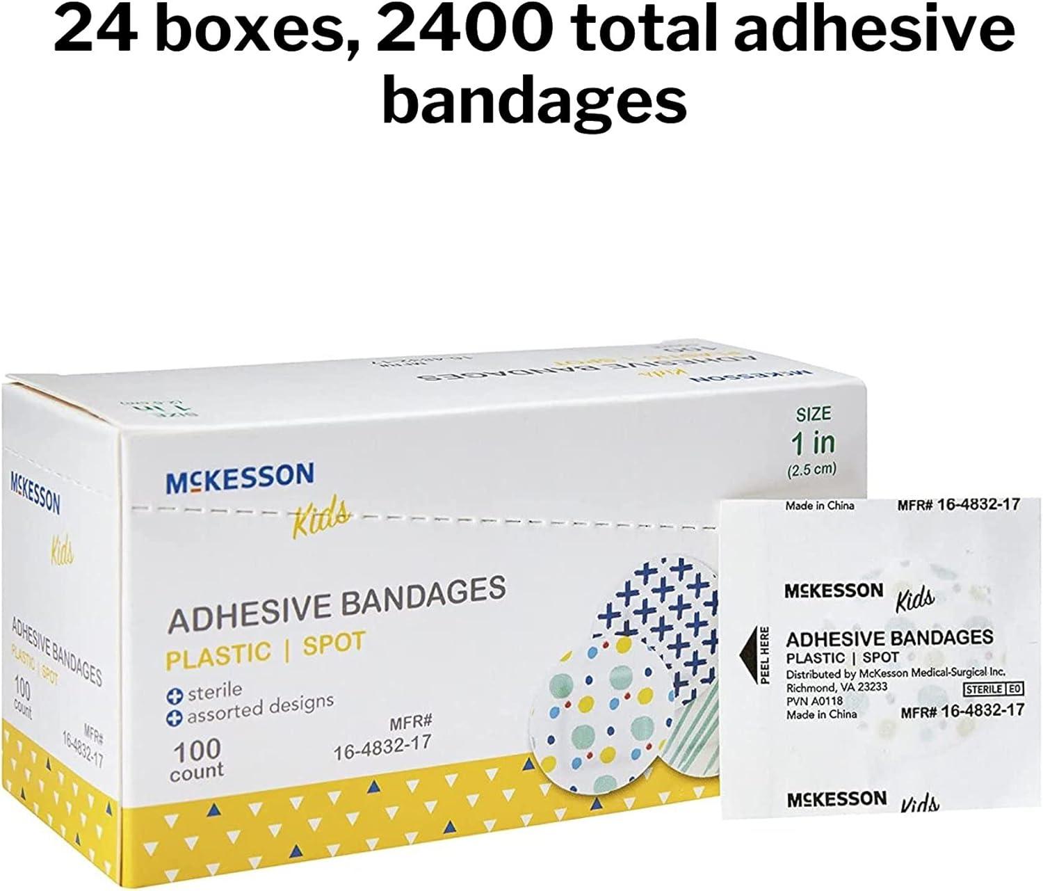 image:imageMcKesson Kids Adhesive Bandages Sterile Plastic Spot Assorted Print 1 in 100 Count 24 Packs 2400 Total