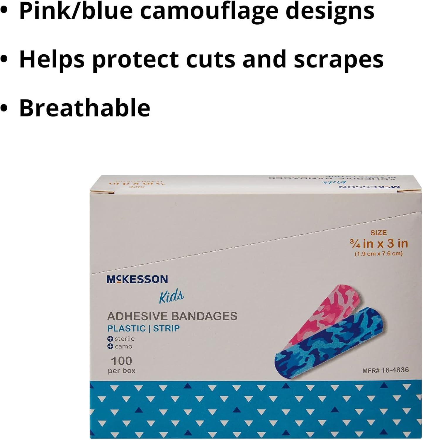 image:imageMcKesson Kids Adhesive Bandages Sterile Plastic Strip PinkBlue 34 in x 3 in 100 Count 1 Pack