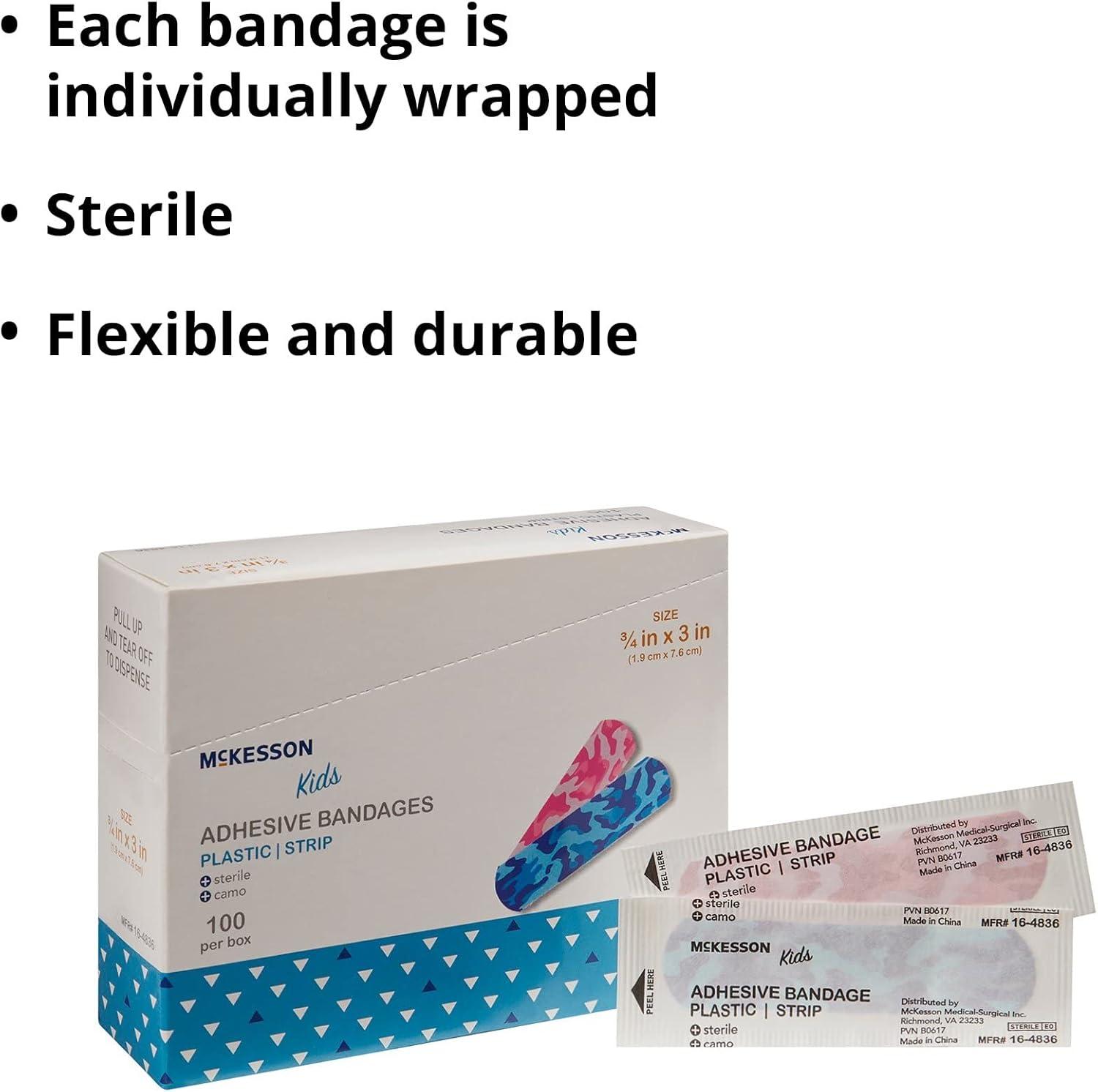 image:imageMcKesson Kids Adhesive Bandages Sterile Plastic Strip PinkBlue 34 in x 3 in 100 Count 1 Pack