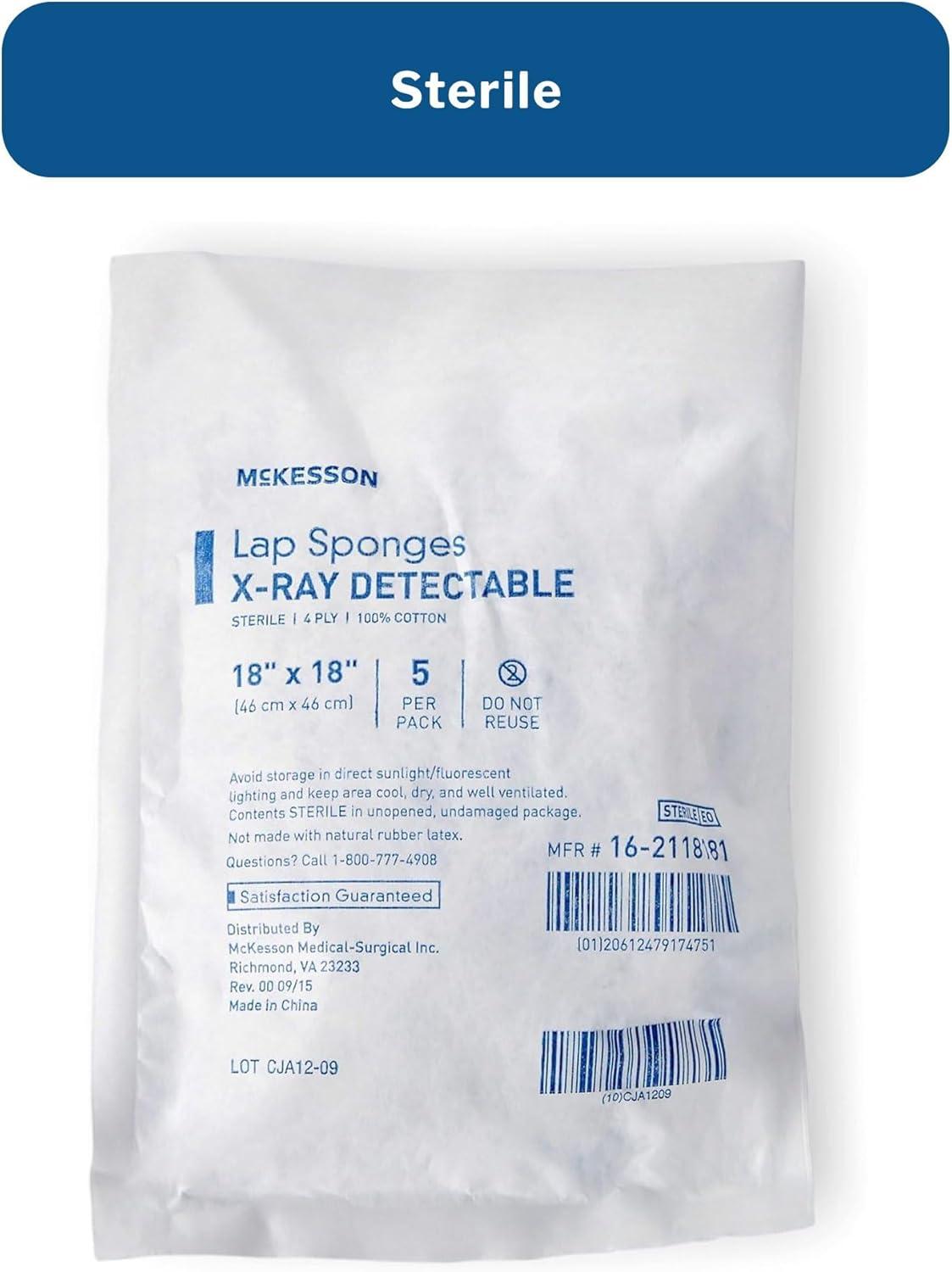 image:imageMcKesson Lap Sponges XRay Detectable Laparotomy Sponge Sterile 18 in x 18 in 5 per Pack 40 Packs 200 Total