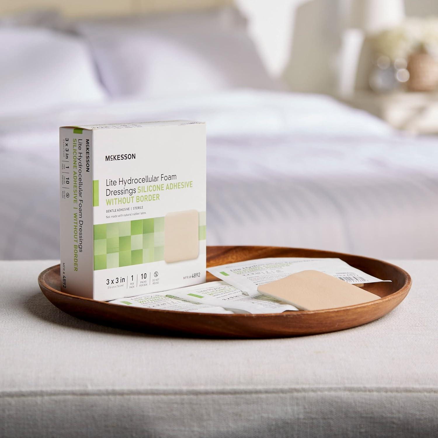 image:imageMcKesson Lite Hydrocellular Foam Dressings Sterile Silicone Adhesive Without Border 3 in x 3 in 10 Count 20 Packs 200 Total3 X 3 Inch 200 Count