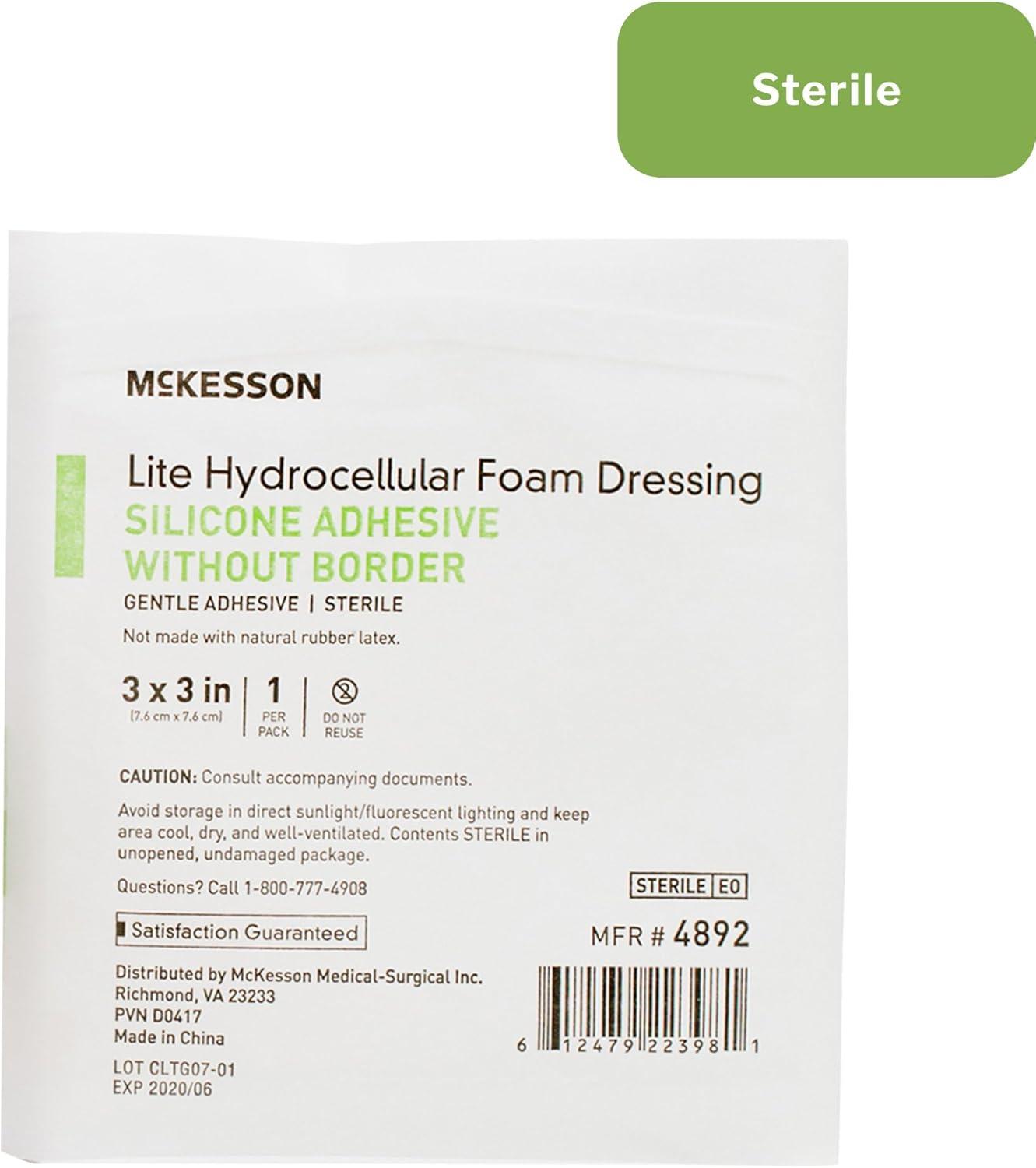 image:imageMcKesson Lite Hydrocellular Foam Dressings Sterile Silicone Adhesive Without Border 3 in x 3 in 10 Count 20 Packs 200 Total3 X 3 Inch 200 Count