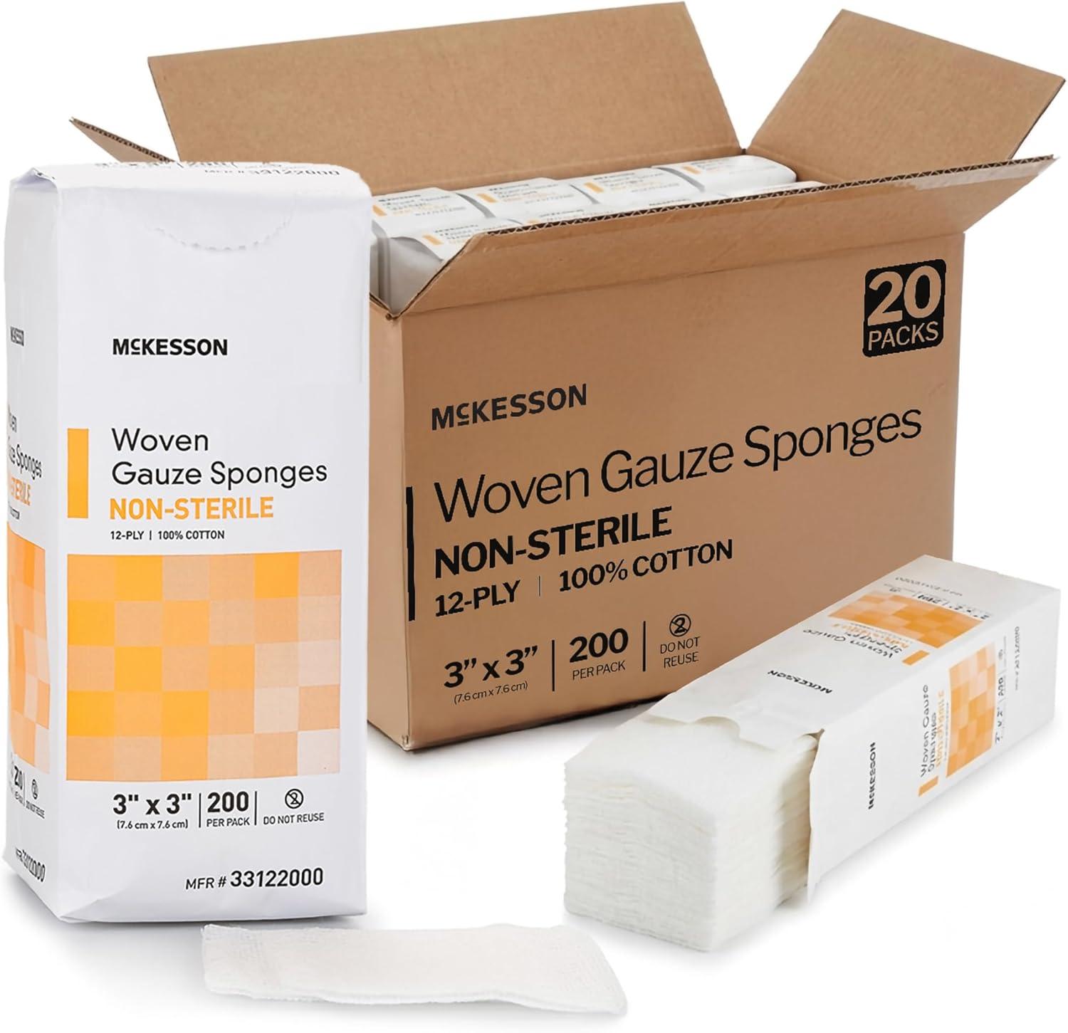 image:imageMcKesson NonSterile Gauze Pads 3x3 Inch 4000 Count Bulk Pack 12Ply 100 Cotton NonSterile Woven Sponges for Wound Care amp First Aid Highly Absorbent amp Breathable Medical Supplies3x3 Inch