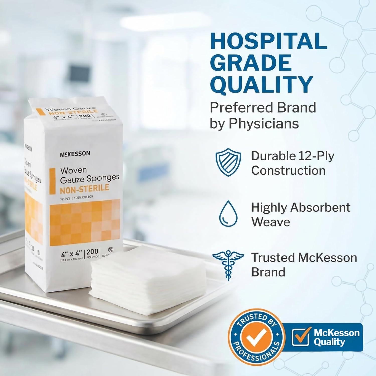image:imageMcKesson NonSterile Gauze Pads 3x3 Inch 4000 Count Bulk Pack 12Ply 100 Cotton NonSterile Woven Sponges for Wound Care amp First Aid Highly Absorbent amp Breathable Medical Supplies4x4 Inch