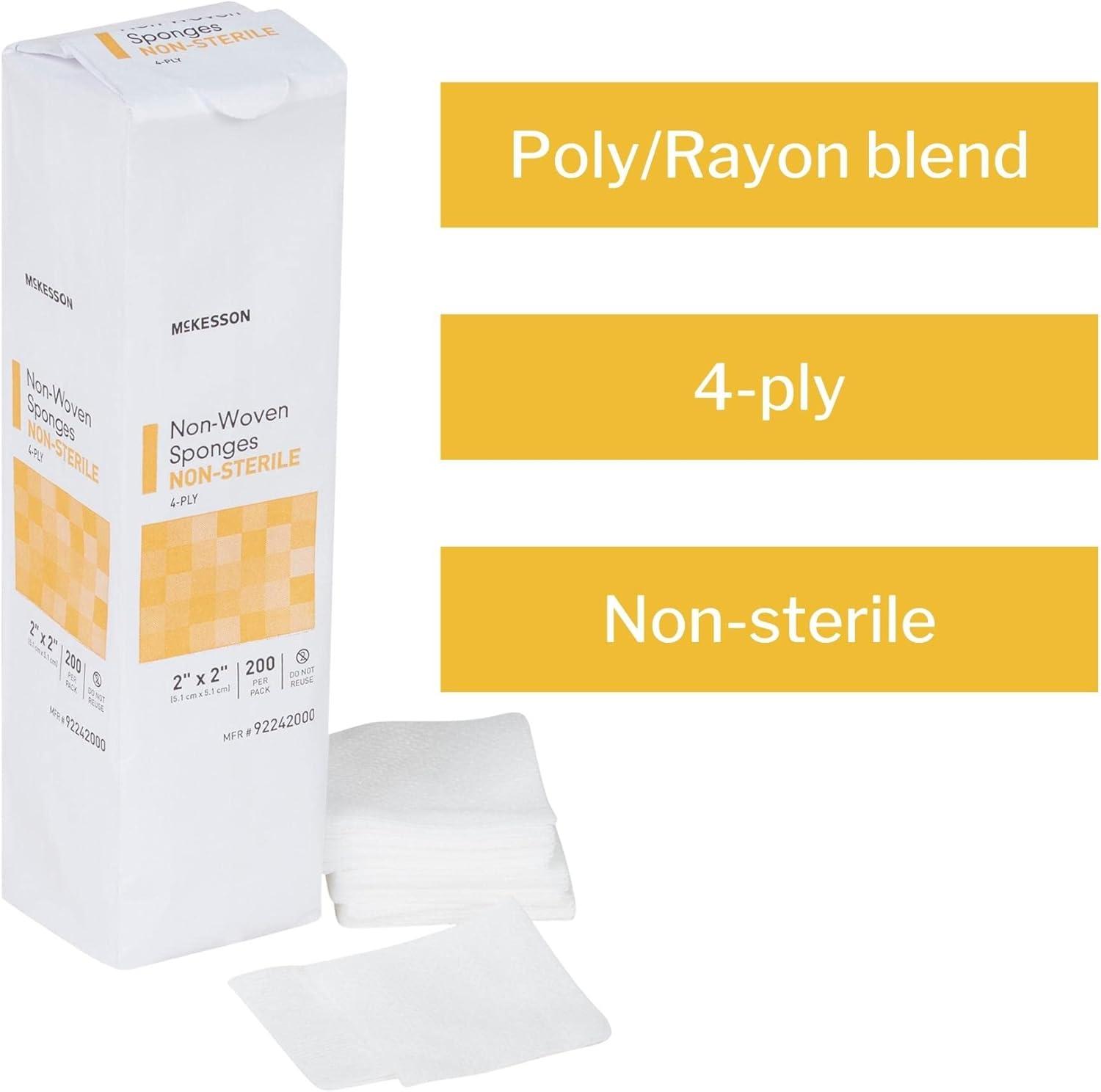 image:imageMcKesson NonWoven Sponges 4Ply NonSterile PolyesterRayon Blend 2 in x 2 in 200 per Pack 20 Packs 4000 Total