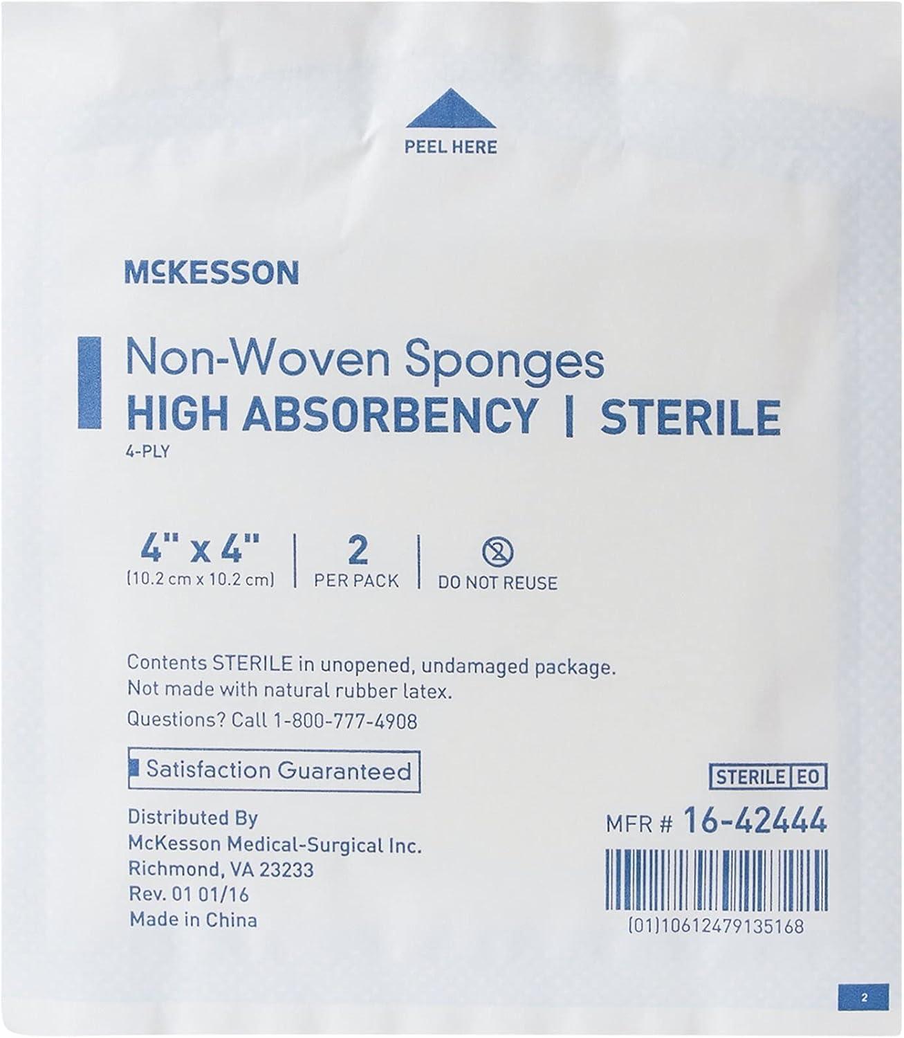 image:imageMcKesson NonWoven Sponges Sterile 4Ply High Absorbency PolyesterRayon 2 X 2 Inch 3000 Count4 X 4 Inch 1200 Count