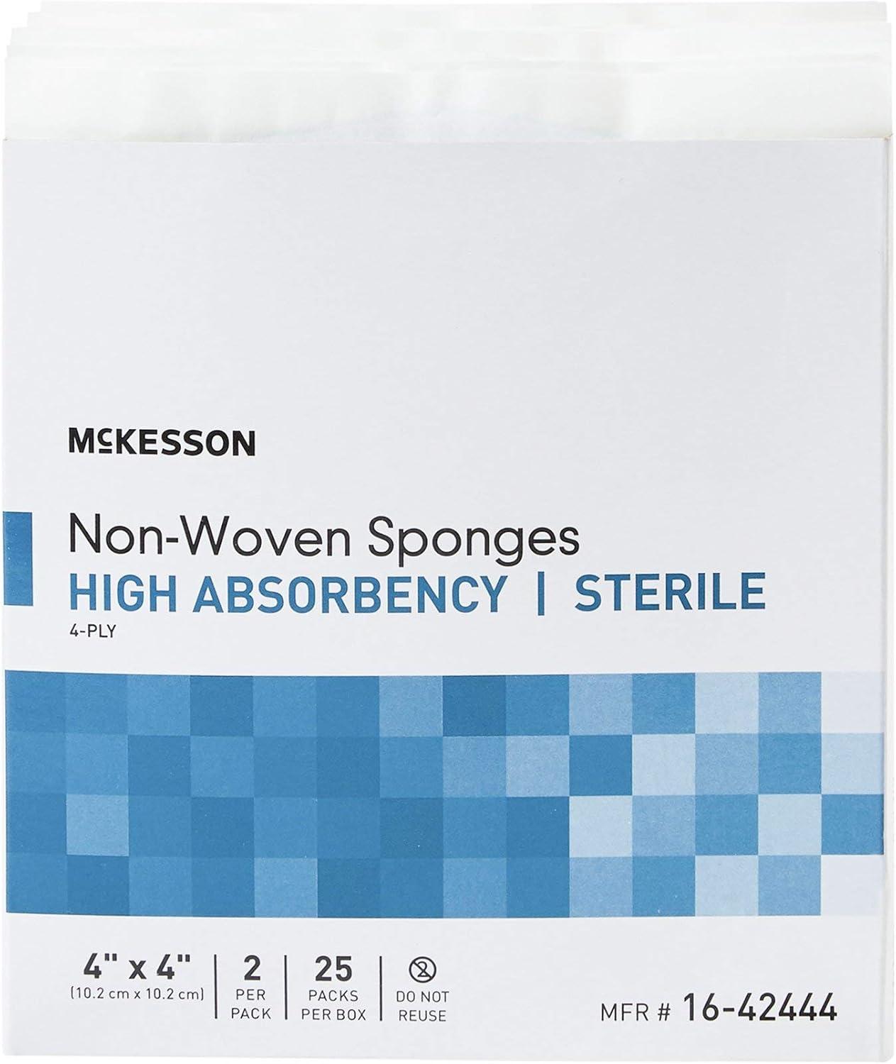 image:imageMcKesson NonWoven Sponges Sterile 4Ply High Absorbency PolyesterRayon 2 X 2 Inch 3000 Count4 X 4 Inch 1200 Count