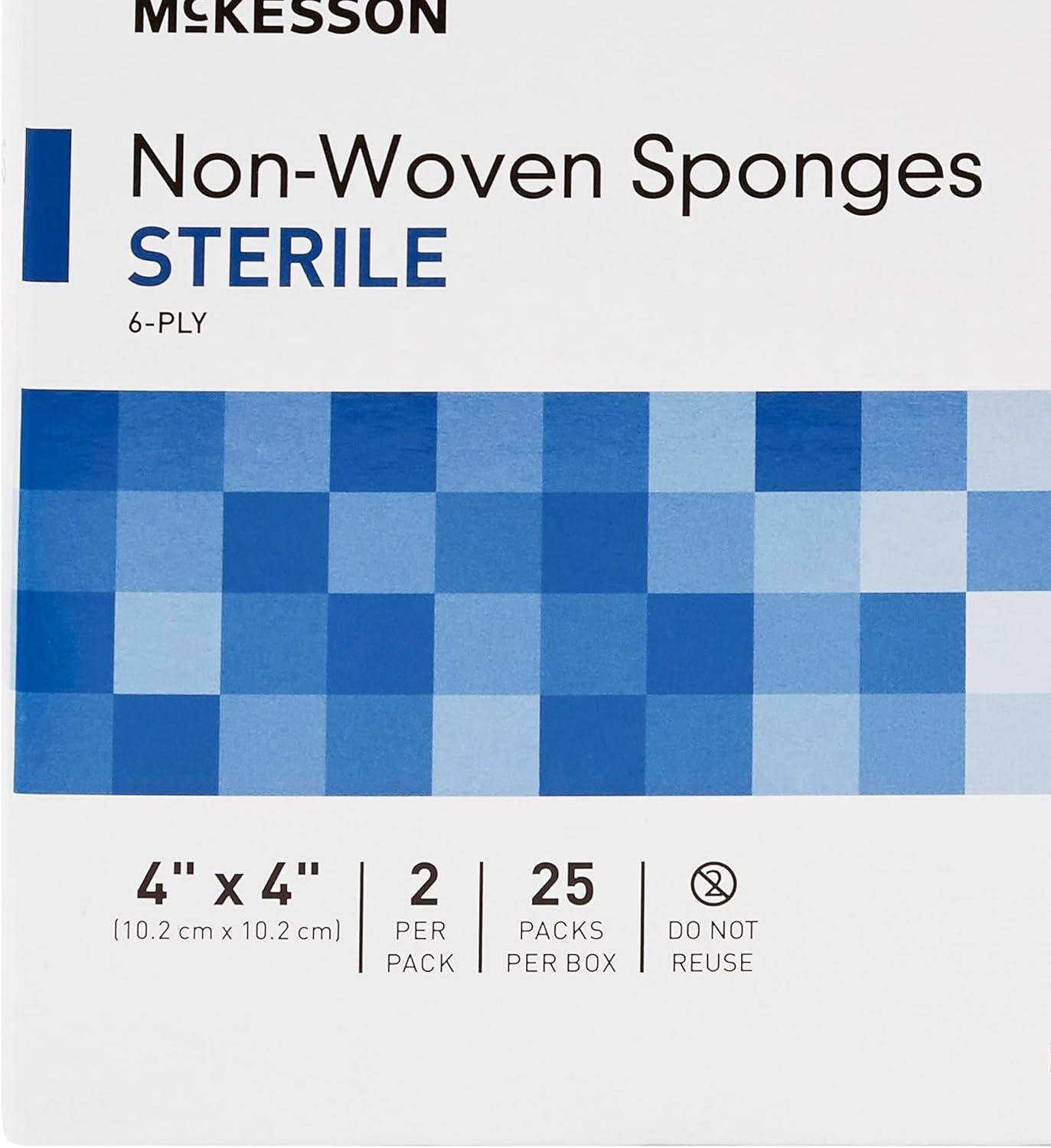 image:imageMcKesson NonWoven Sponges Sterile 6Ply PolyesterRayon 4 in x 4 in 2 per Pack 25 Packs 50 Total