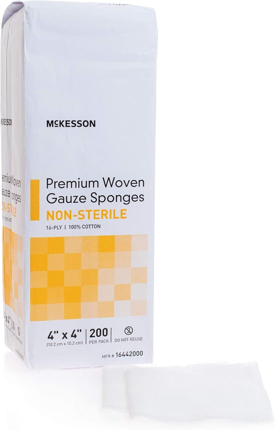 image:imageMcKesson Premium Woven Gauze Sponges NonSterile 16Ply 100 Cotton 4 in x 4 in 200 per Pack 1 Pack