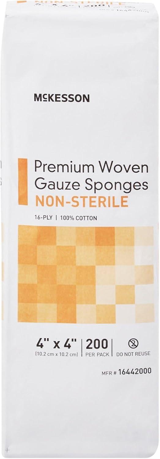 image:imageMcKesson Premium Woven Gauze Sponges NonSterile 16Ply 100 Cotton 4 in x 4 in 200 per Pack 1 Pack