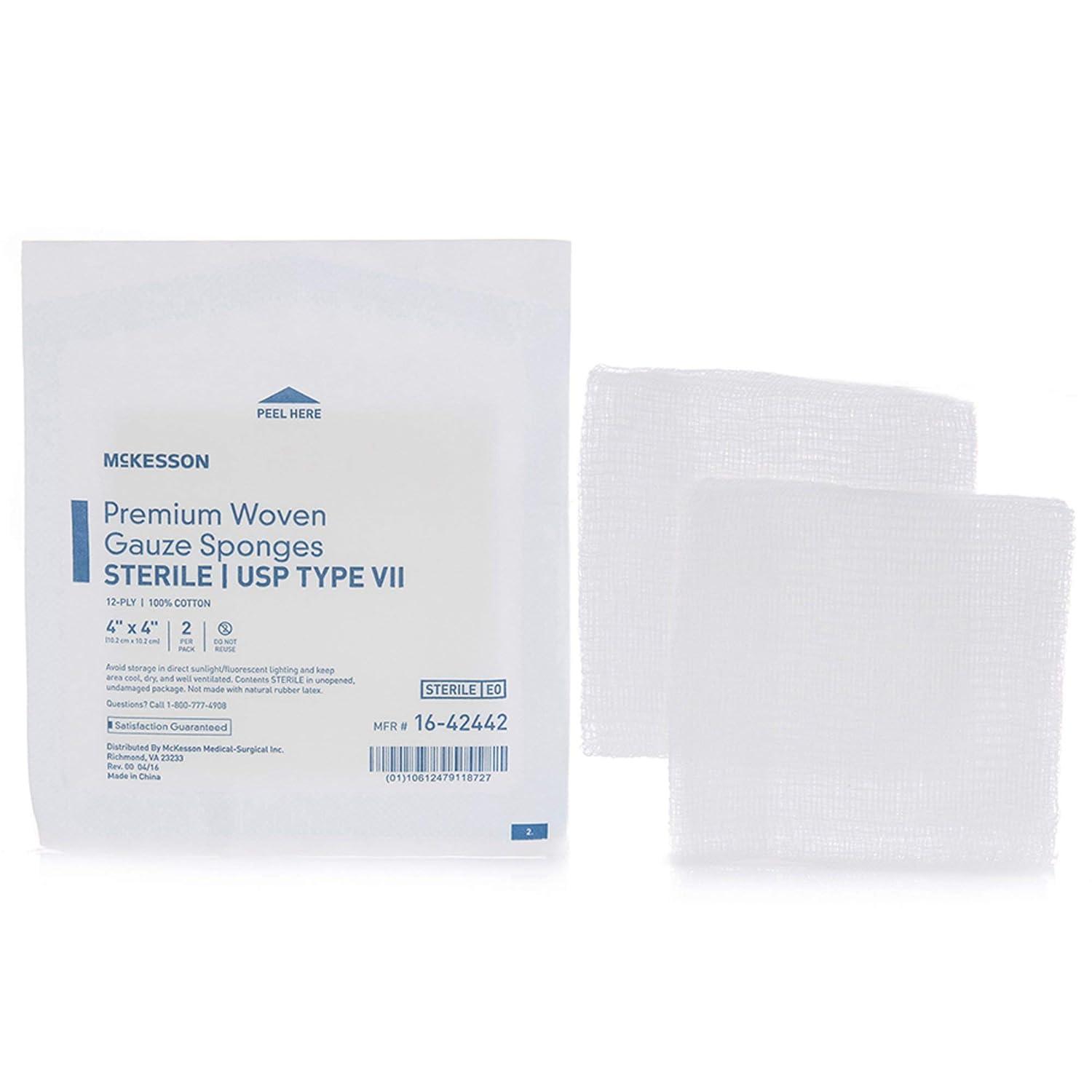image:imageMcKesson Premium Woven Gauze Sponges Sterile 12Ply USP Type VII 100 Cotton 4 in x 4 in 2 per Pack 600 Packs 1200 Total