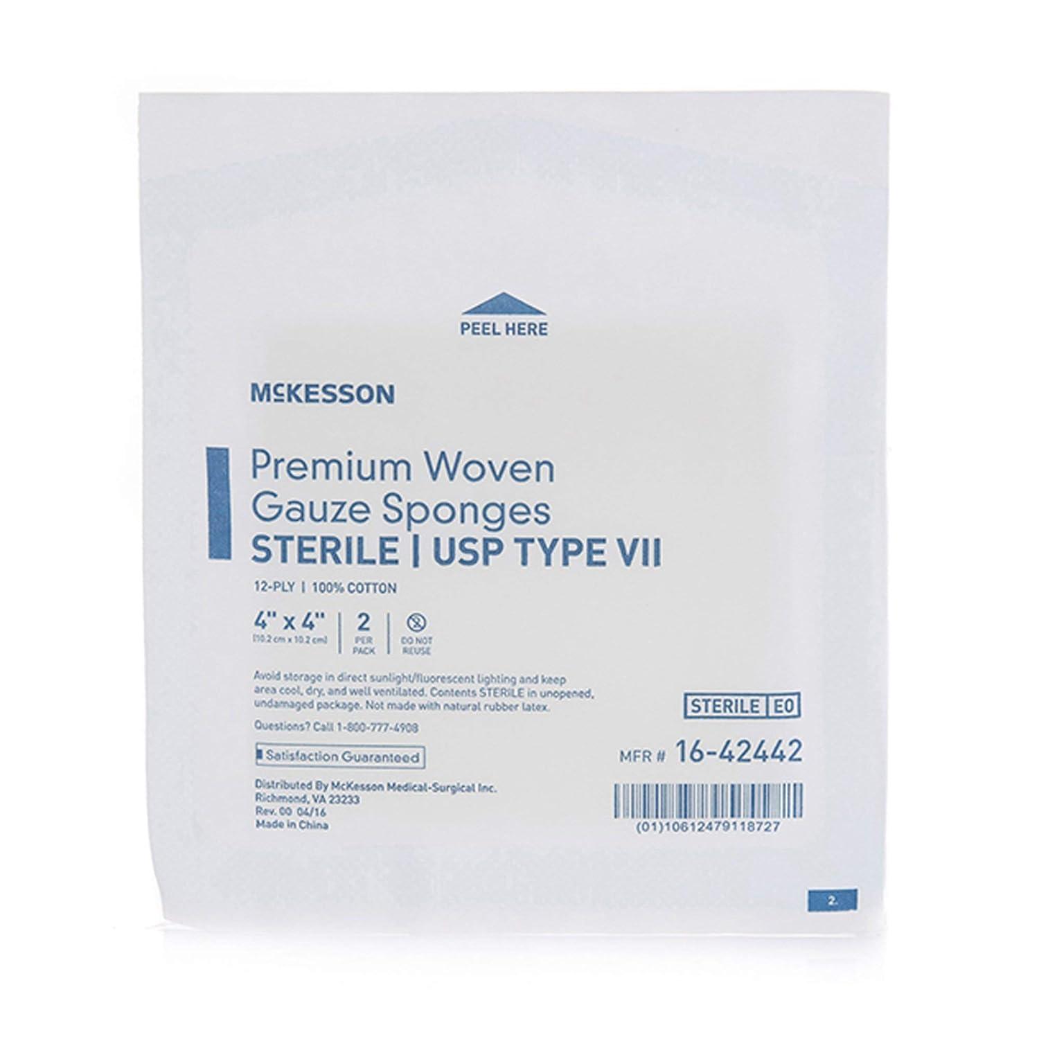 image:imageMcKesson Premium Woven Gauze Sponges Sterile 12Ply USP Type VII 100 Cotton 4 in x 4 in 2 per Pack 600 Packs 1200 Total