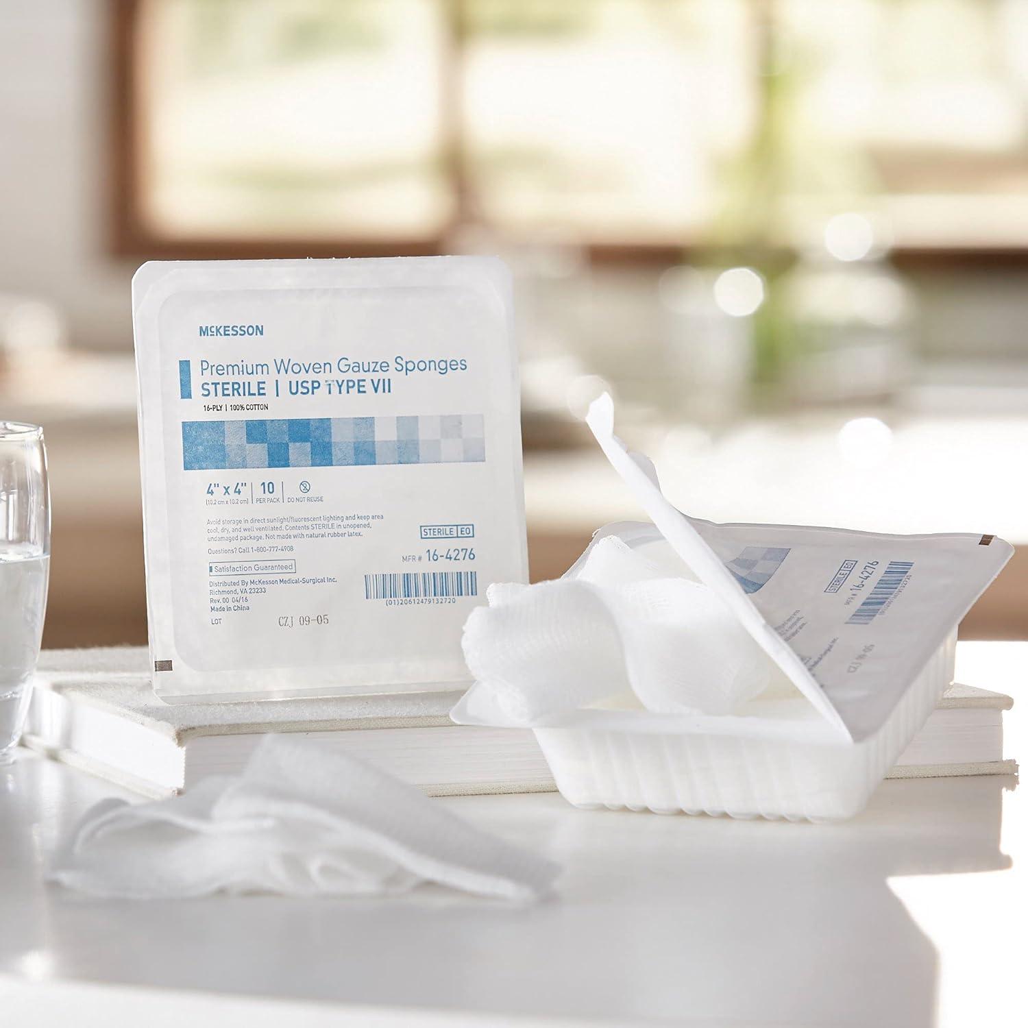 image:imageMcKesson Premium Woven Gauze Sponges Sterile 16Ply USP Type VII 100 Cotton 4 in x 4 in 10 per Pack 72 Packs 720 Total