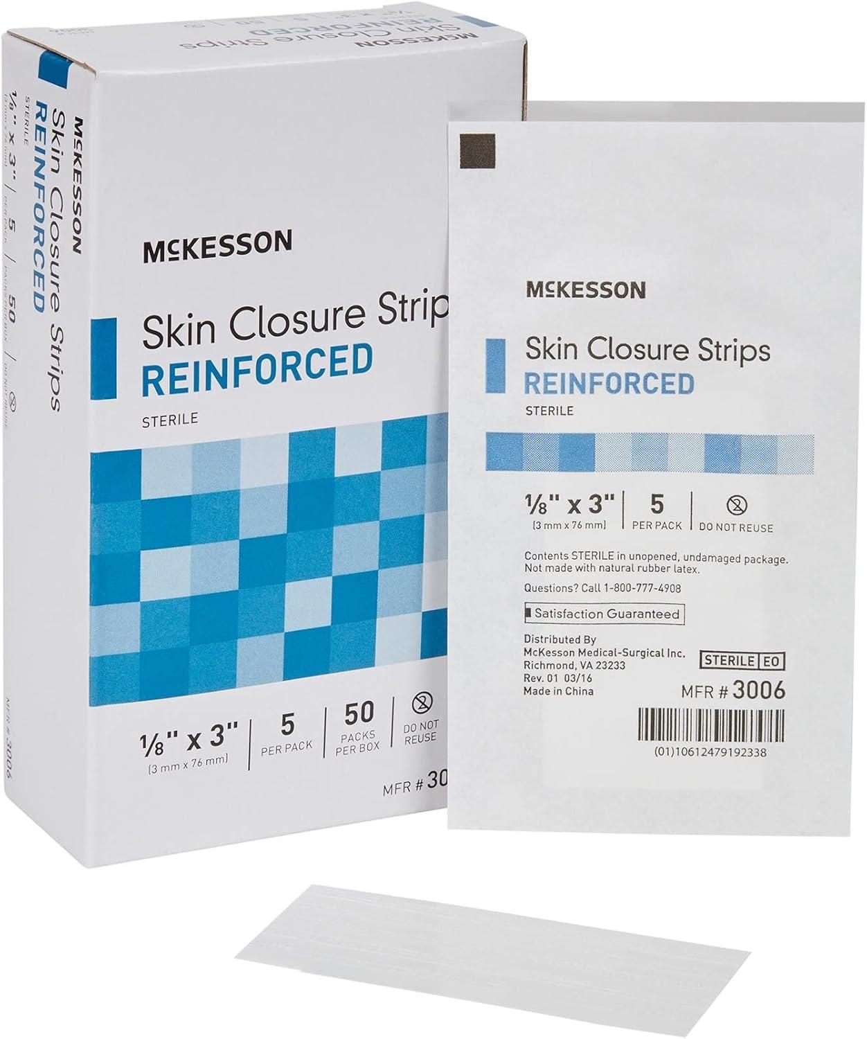 image:imageMcKesson Skin Closure Strips Sterile Reinforced 18 in x 3 in 50 Count