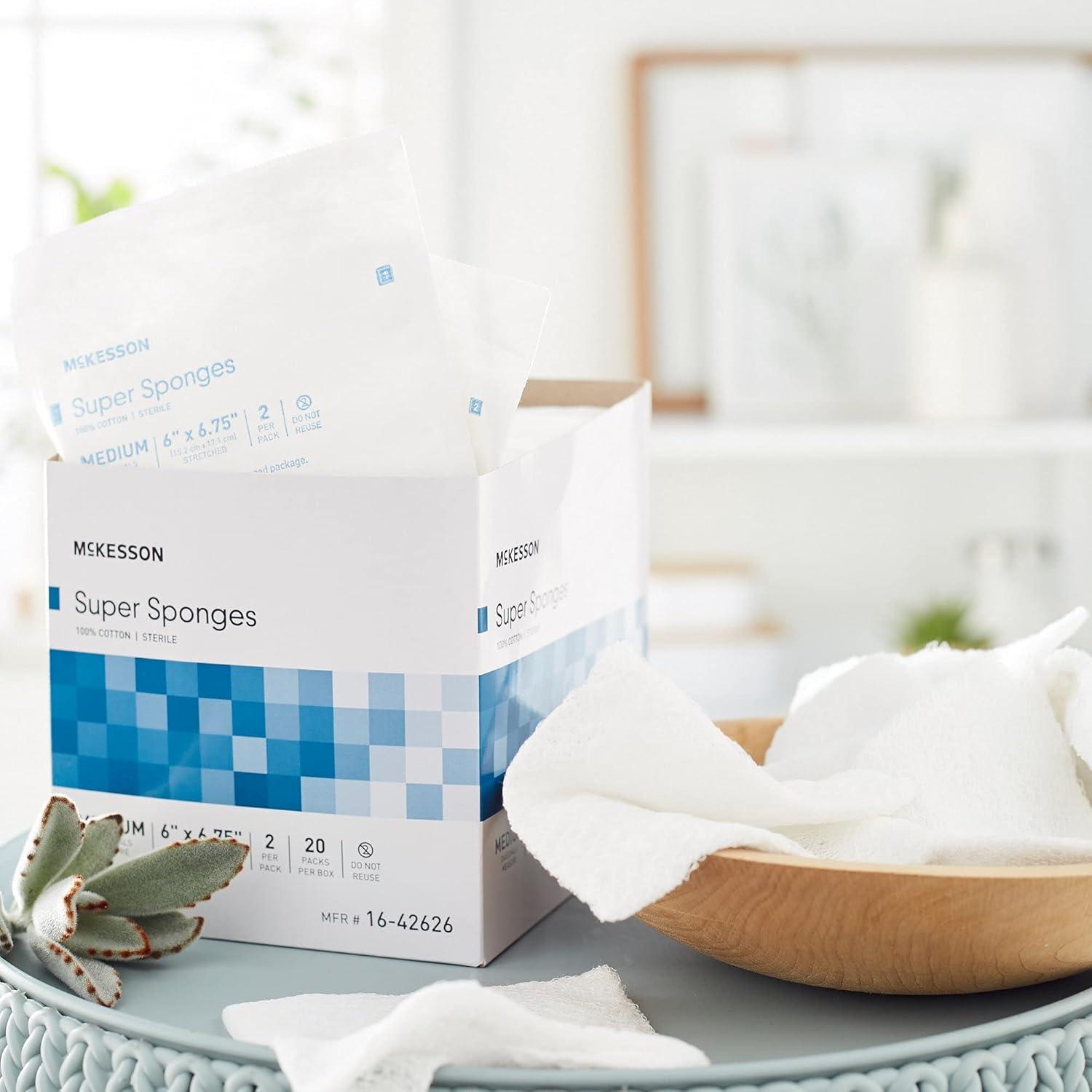 image:imageMcKesson Super Sponges Sterile 100 Cotton Fluff Dressing 6 in x 6 34 in 2 per Pack 20 Packs 40 Total