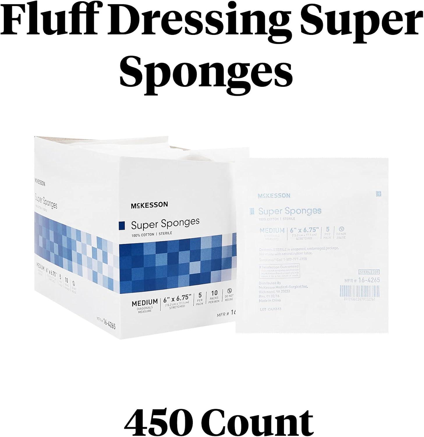 image:imageMcKesson Super Sponges Sterile 100 Cotton Fluff Dressing 6 in x 6 34in 5 per Pack 10 Packs 50 Total6 X 634 Inch 450 ct