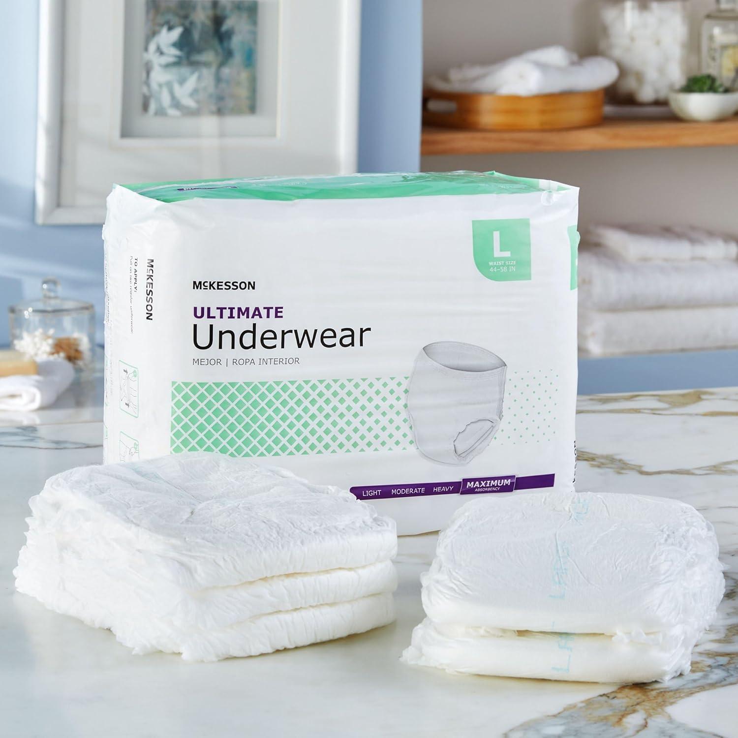 image:imageMcKesson Ultimate Adult Incontinence Underwear 20 Count Medium 3244 in Maximum Absorbency Unisex Bladder Leak Protection PullOn Style with TearAway Sides for Postpartum and IncontinenceLarge 72 Count