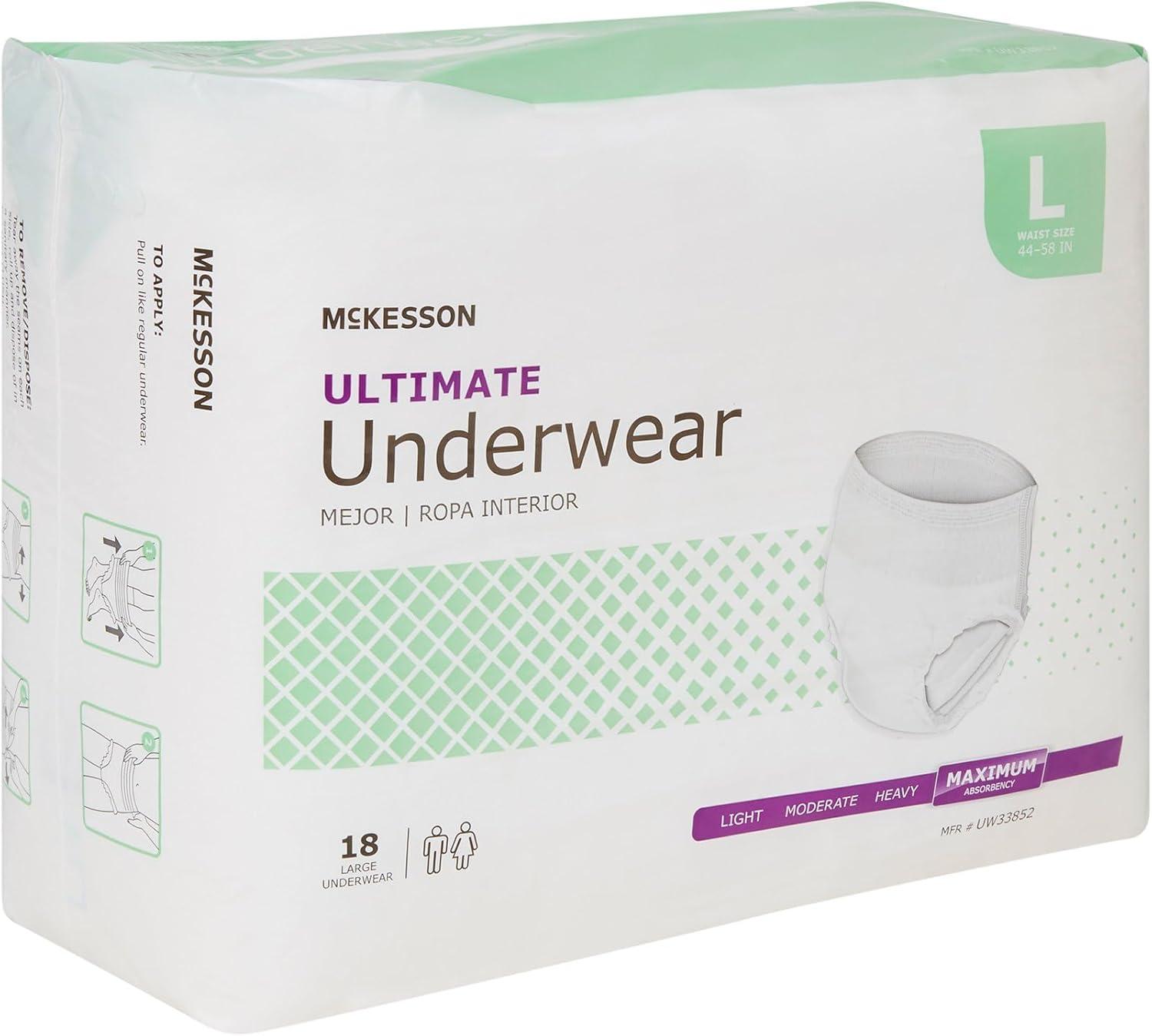 image:imageMcKesson Ultimate Adult Incontinence Underwear 20 Count Medium 3244 in Maximum Absorbency Unisex Bladder Leak Protection PullOn Style with TearAway Sides for Postpartum and IncontinenceLarge 18 Count