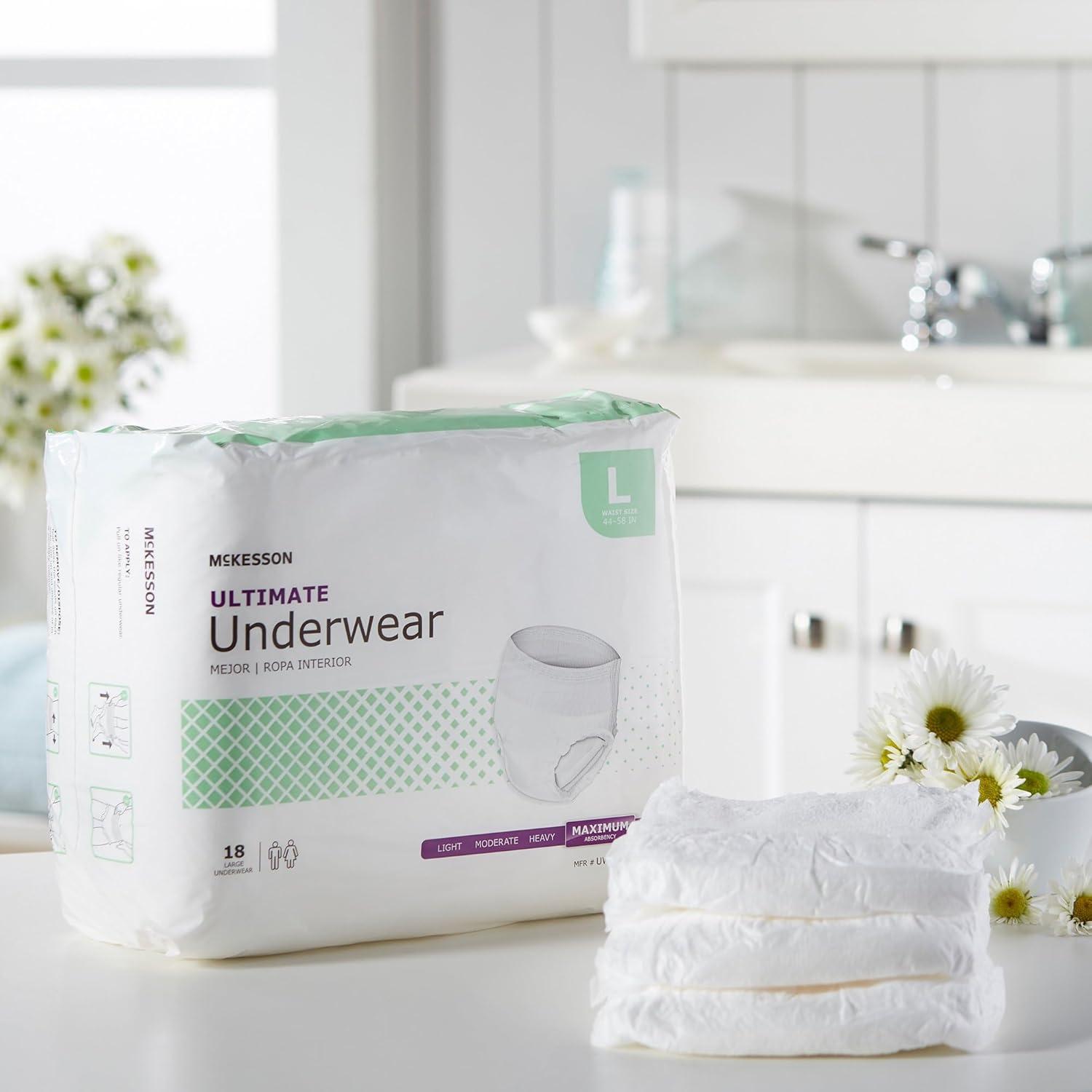 image:imageMcKesson Ultimate Adult Incontinence Underwear 20 Count Medium 3244 in Maximum Absorbency Unisex Bladder Leak Protection PullOn Style with TearAway Sides for Postpartum and IncontinenceLarge 72 Count
