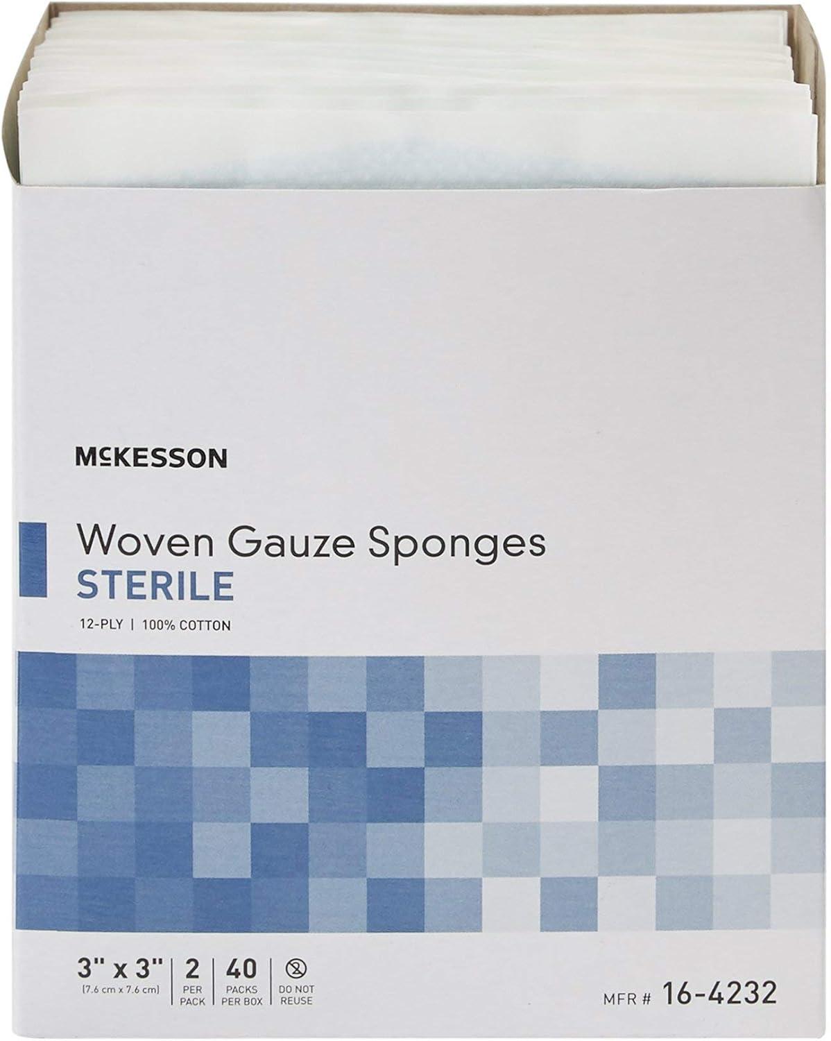 image:imageMcKesson Woven Gauze Sponges Sterile 12Ply 100 Cotton 4 in x 4 in 2 per Pack 600 Packs 1200 Total3x3 Inch 1200 Count