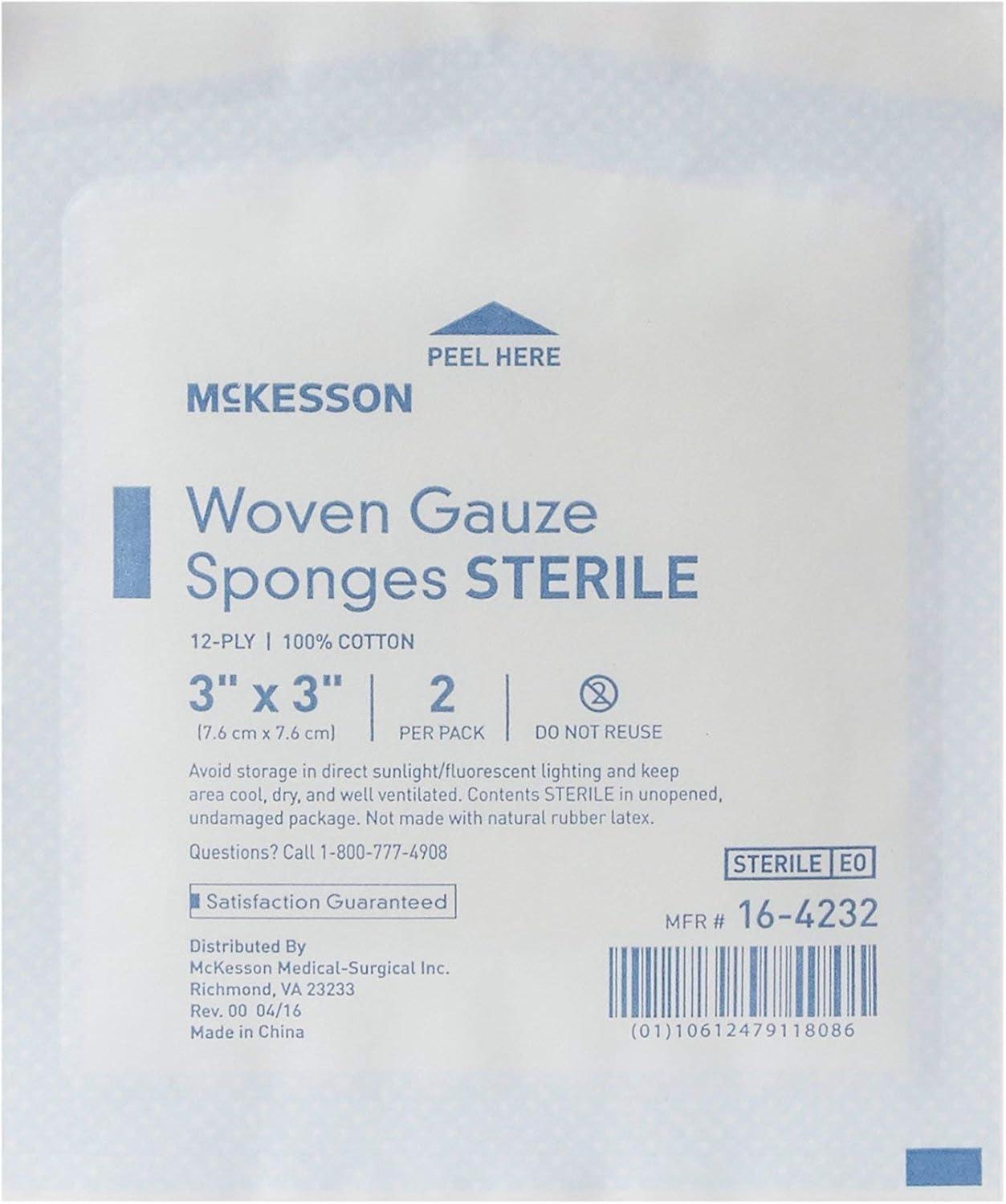 image:imageMcKesson Woven Gauze Sponges Sterile 12Ply 100 Cotton 4 in x 4 in 2 per Pack 600 Packs 1200 Total3x3 Inch 1200 Count