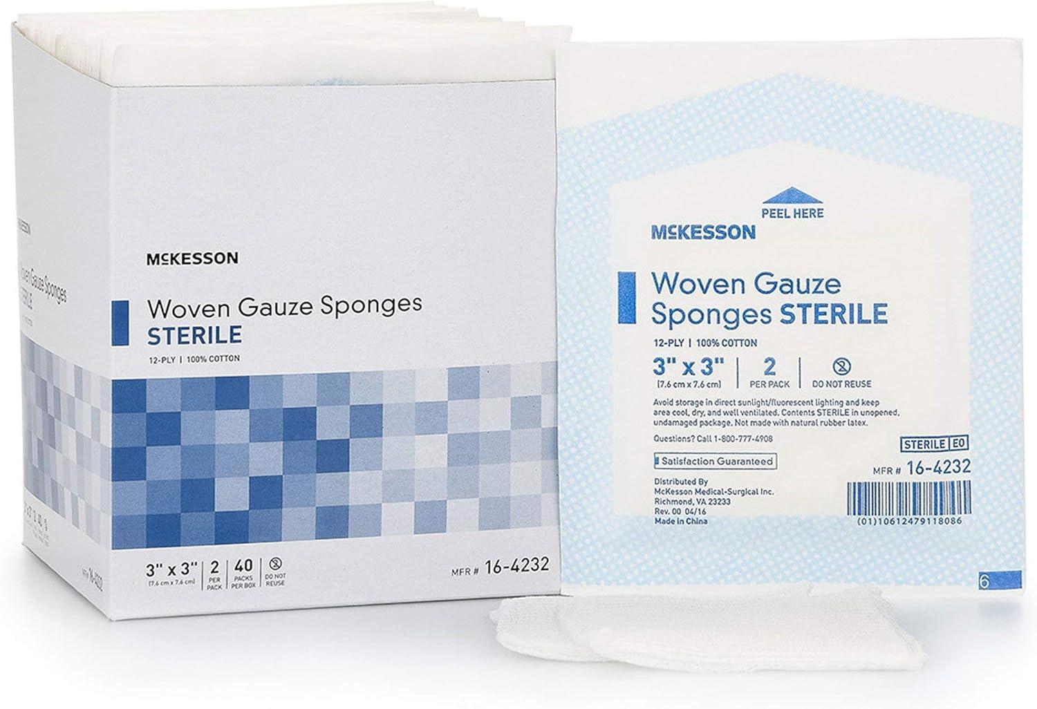 image:imageMcKesson Woven Gauze Sponges Sterile 12Ply 100 Cotton 4 in x 4 in 2 per Pack 600 Packs 1200 Total3x3 Inch 1200 Count