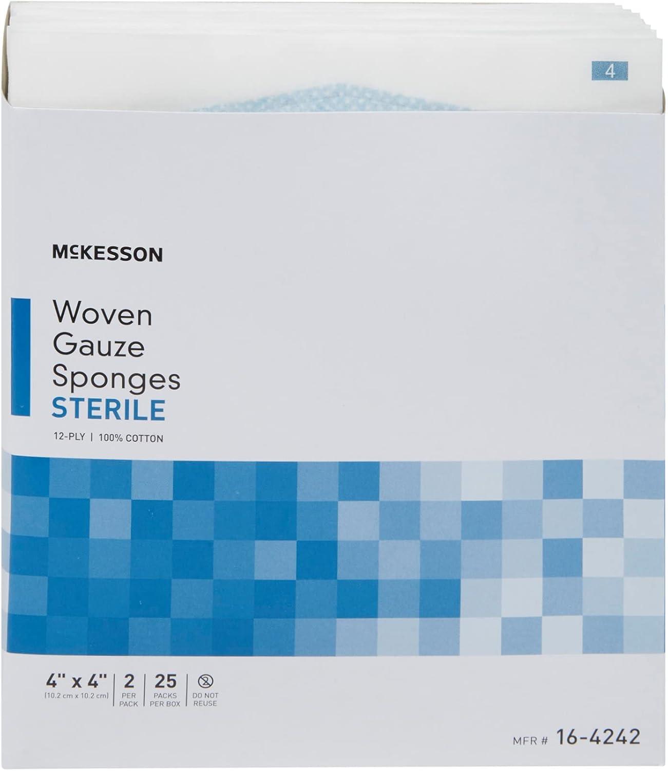 image:imageMcKesson Woven Gauze Sponges Sterile 12Ply 100 Cotton 4 in x 4 in 2 per Pack 600 Packs 1200 Total4x4 Inch 50 Count