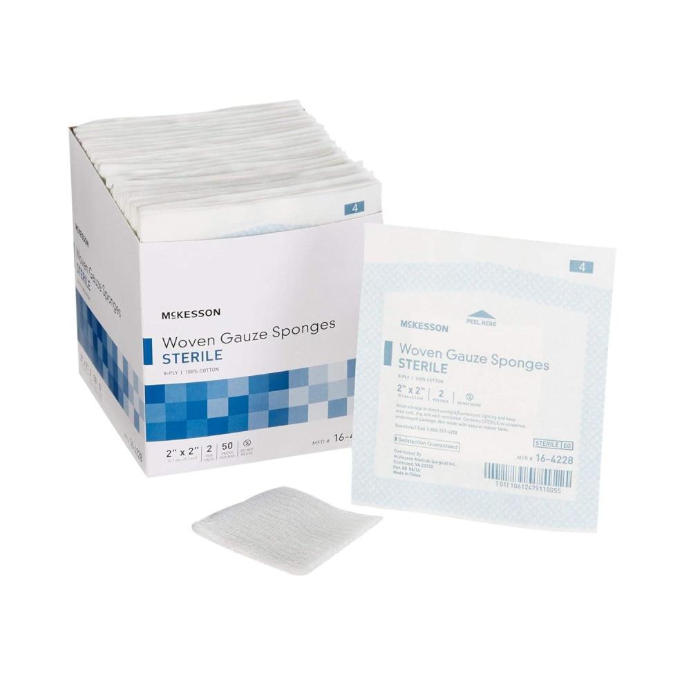 image:imageMcKesson 8Ply Sterile Gauze Sponges 2 x 2 2 Counts per Pack 1500 Packs Total 3000 Sterile Gauze Sponges